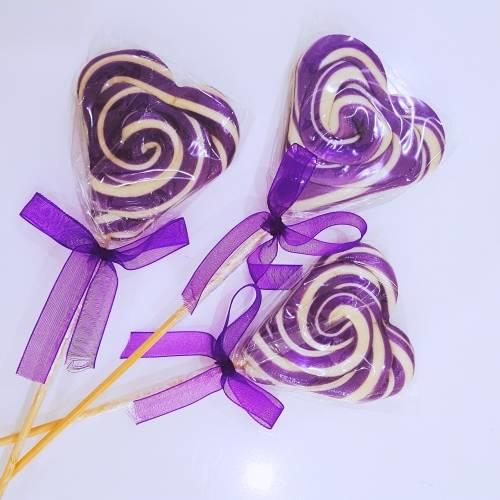 24 ADET KURDELELİ KALP LOLİPOP MOR BEYAZ L43