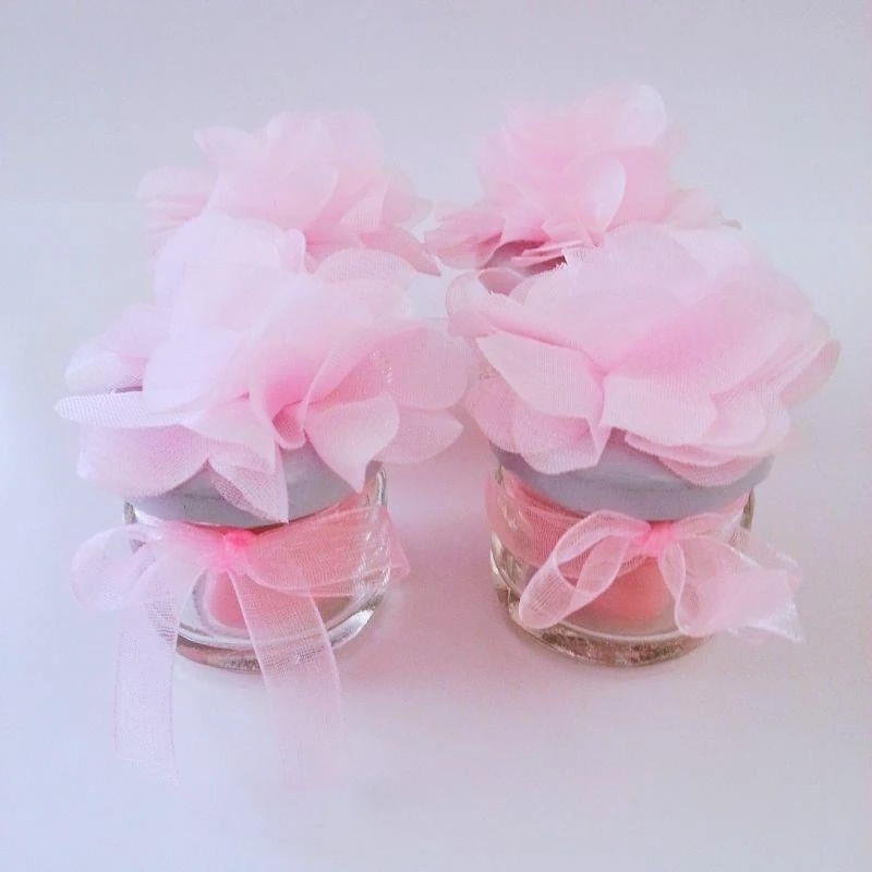 24 ADET PEMBE KURDELELİ ÇİÇEKLİ KAVANOZLU BADEM DRAJE 40