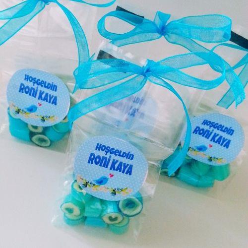 24 ADET POŞETLİ ETİKETLİ NAZAR VE MAVİ KALP LOLLY ŞEKER 30 gr