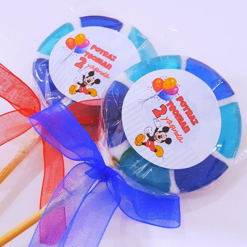 24 Adet Etiketli Mavi Dönme Dolap Lolipop Erkek Bebek Şekeri 213