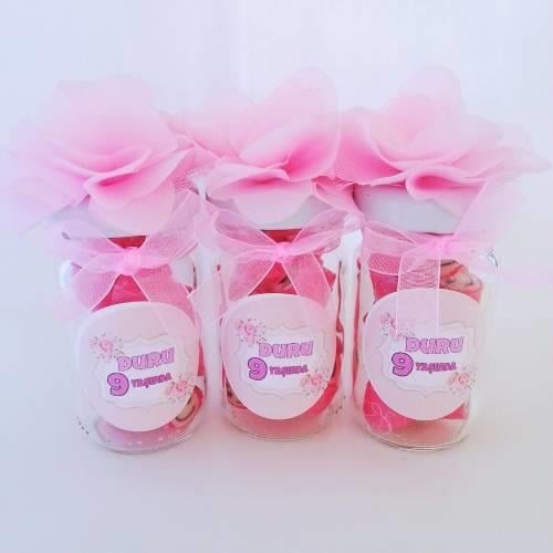 12 ADET Pembe Çiçekli Kavanozlu Lolly Bebek Şekeri 162