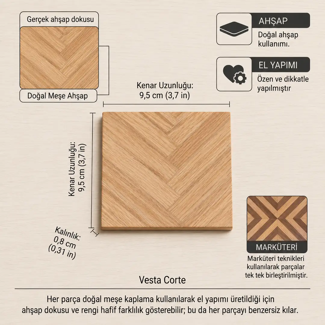 Defne Meşe Collection Bardak Altlığı 4'lü set görsel 3