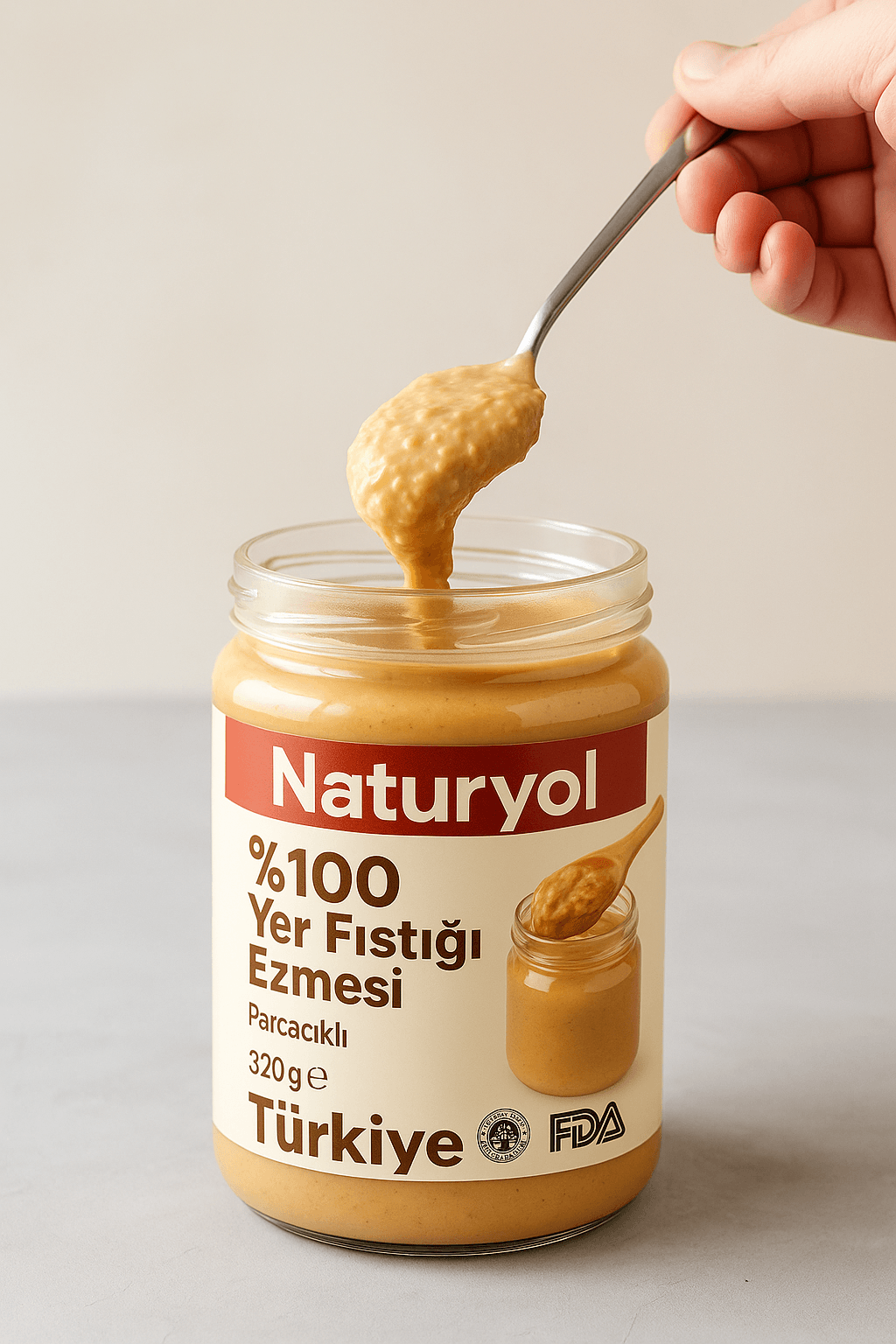 Naturyol %100 Yer Fıstığı Ezmesi Şekersiz, Katkısız, Sade, Glutensiz, Vegan,  320 g 8683310170025