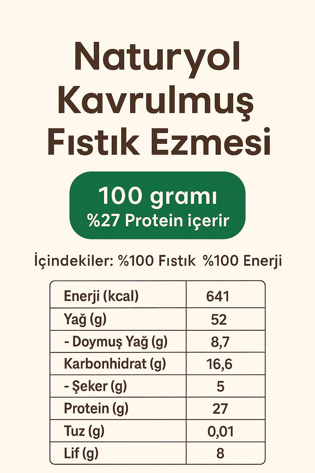 Naturyol %100 Yer Fıstığı Ezmesi Şekersiz, Katkısız, Sade, Glutensiz, Vegan,  320 g 8683310170025