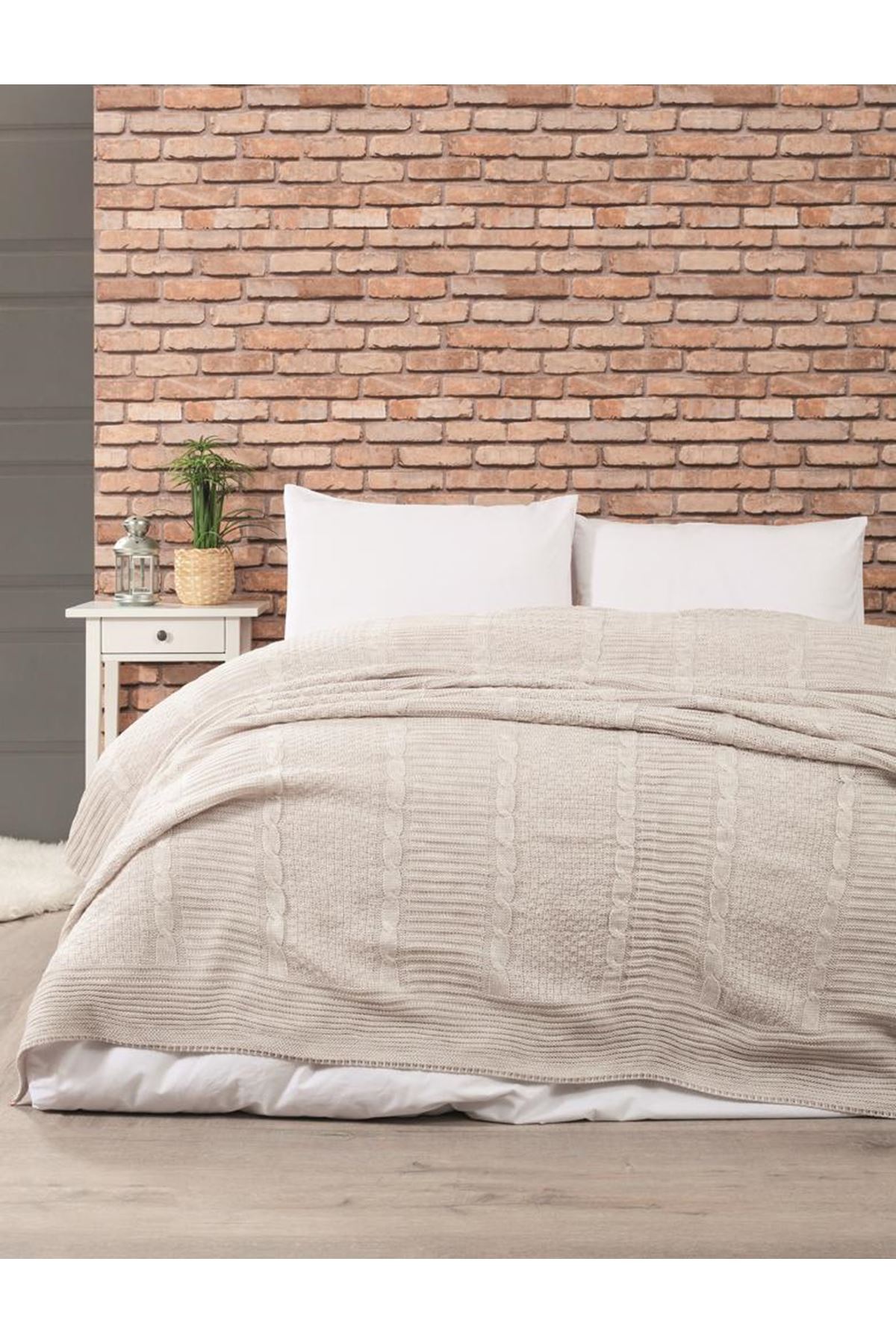 Erguvan Triko Yatak Örtüsü 220 X 240 Cm - Taş