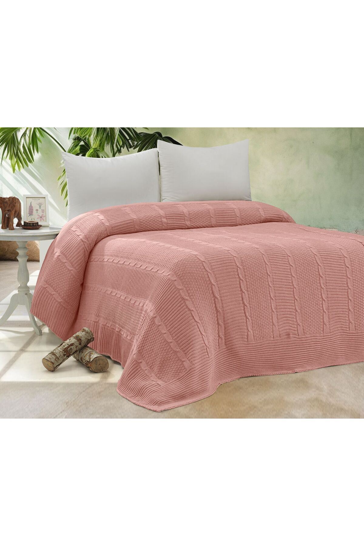 Erguvan Triko Yatak Örtüsü 220 X 240 Cm - Pudra