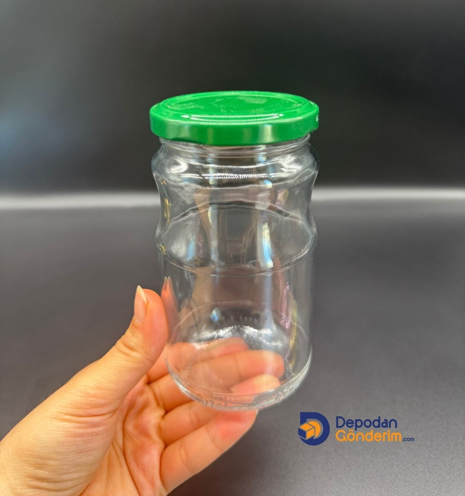 DP258 370cc Boğumlu Kavanoz Yeşil Kapaklı 