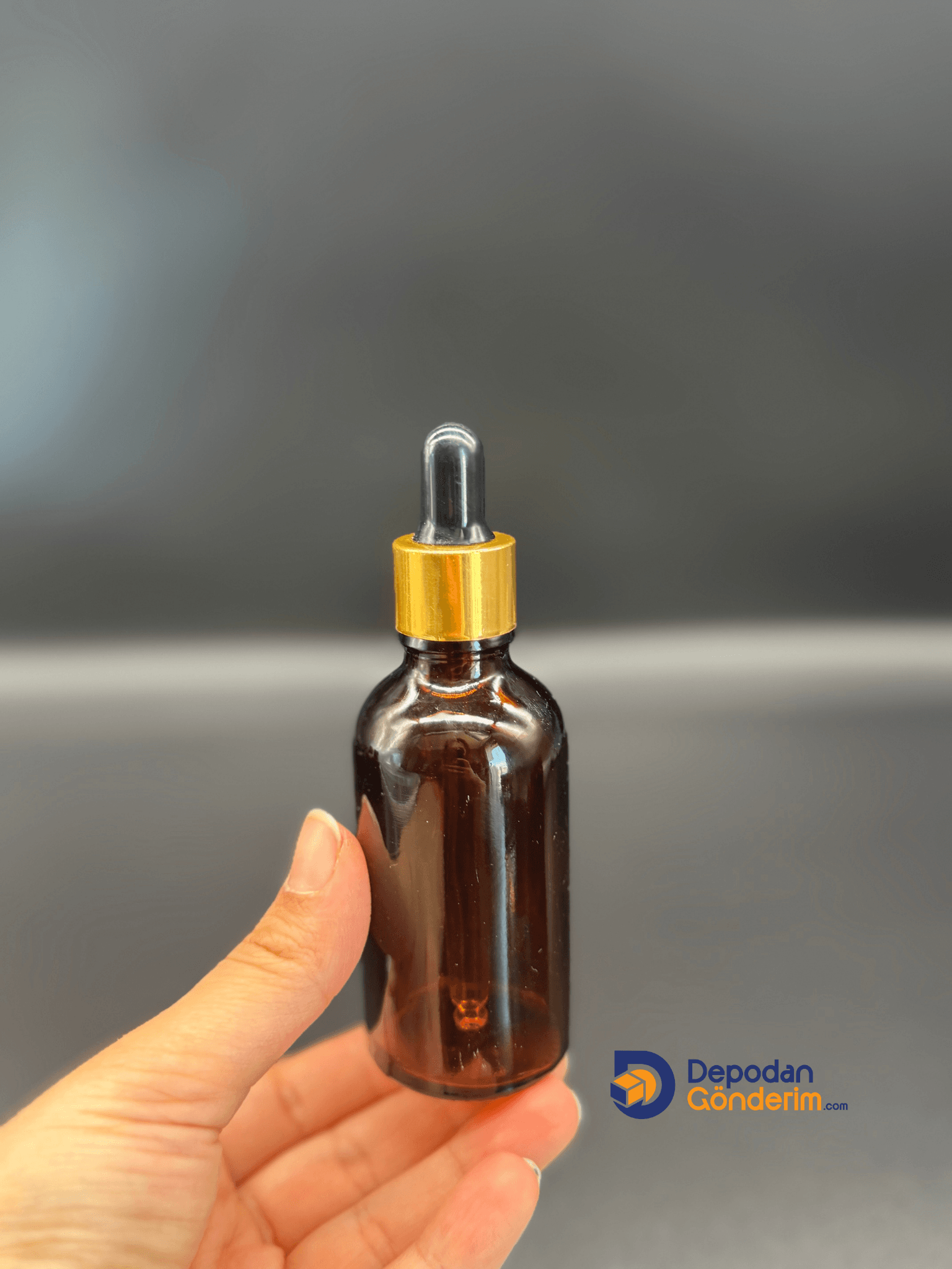 DP123 50cc Dar Ağızlı Ecza Cam Şişe (Cam damlalıklı, Gold kapaklı)