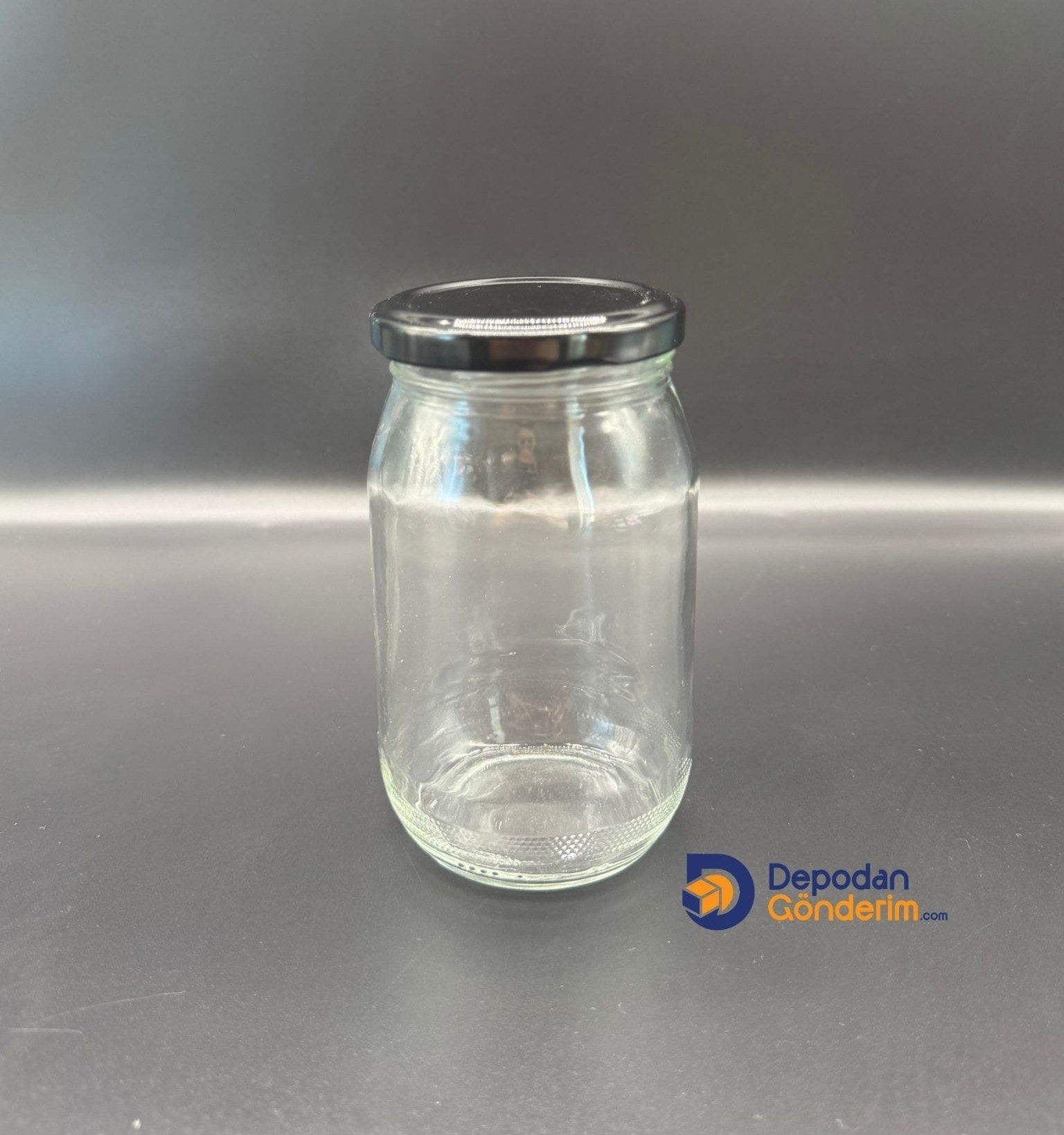 DP266 370cc Düz Standart Kavanoz Siyah Kapaklı 