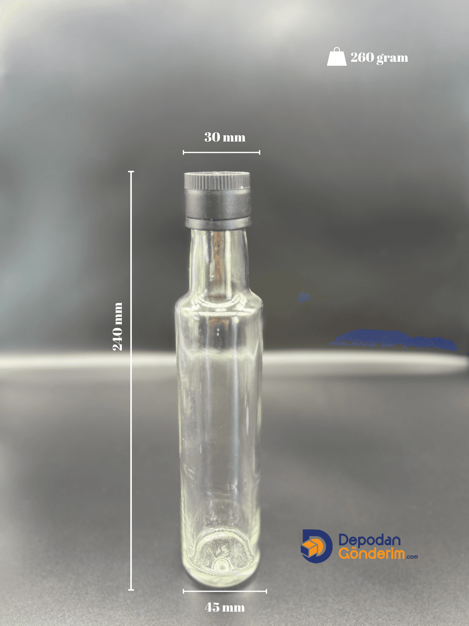 DP179 250cc Şeffaf Dorika Şişe (Siyah Kilitli Akıtıcılı Kapak) 