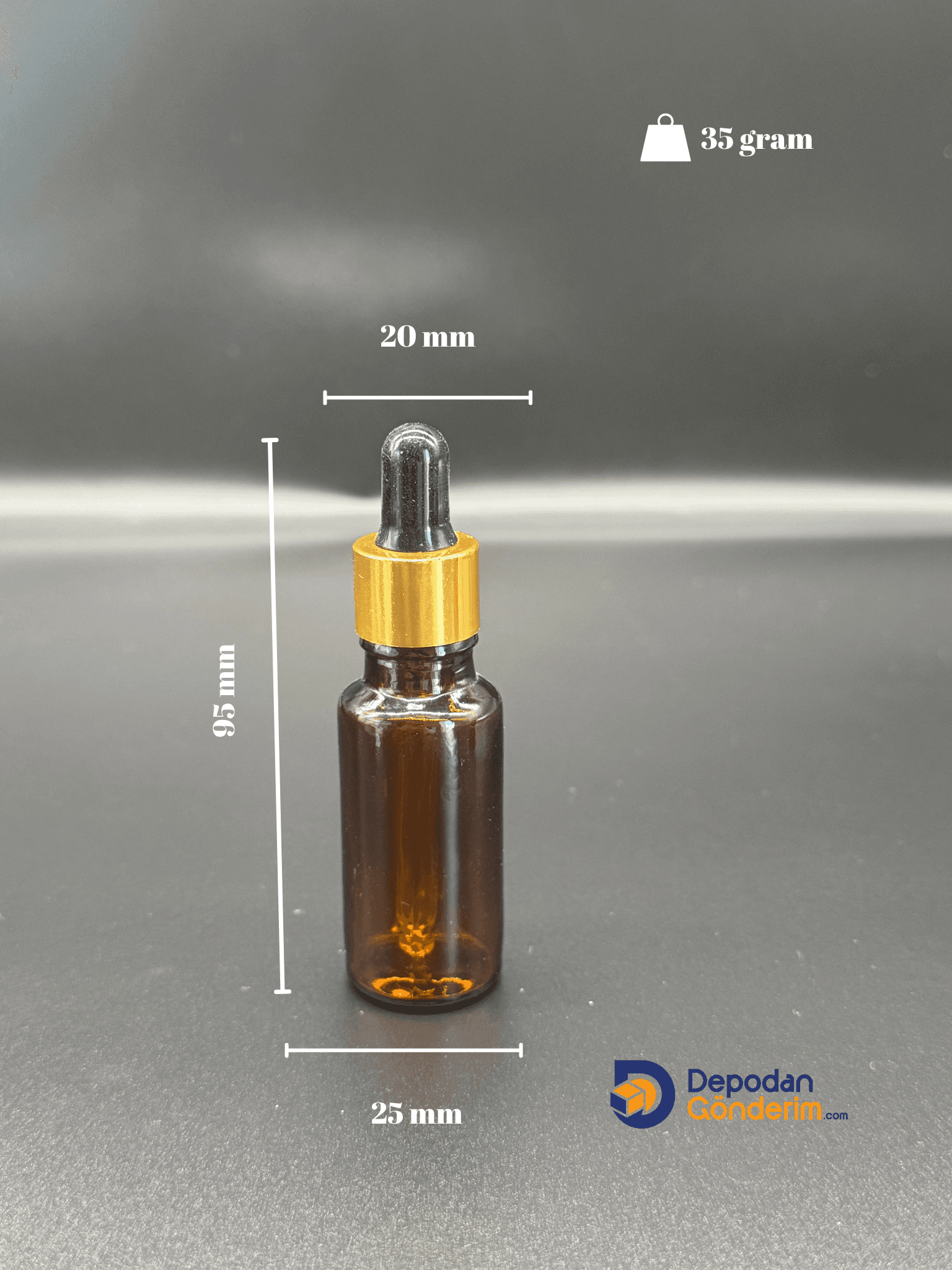 DP136 20cc Dar Ağızlı Ecza Cam Şişe (Cam Damlalıklı, Gold Kapaklı)