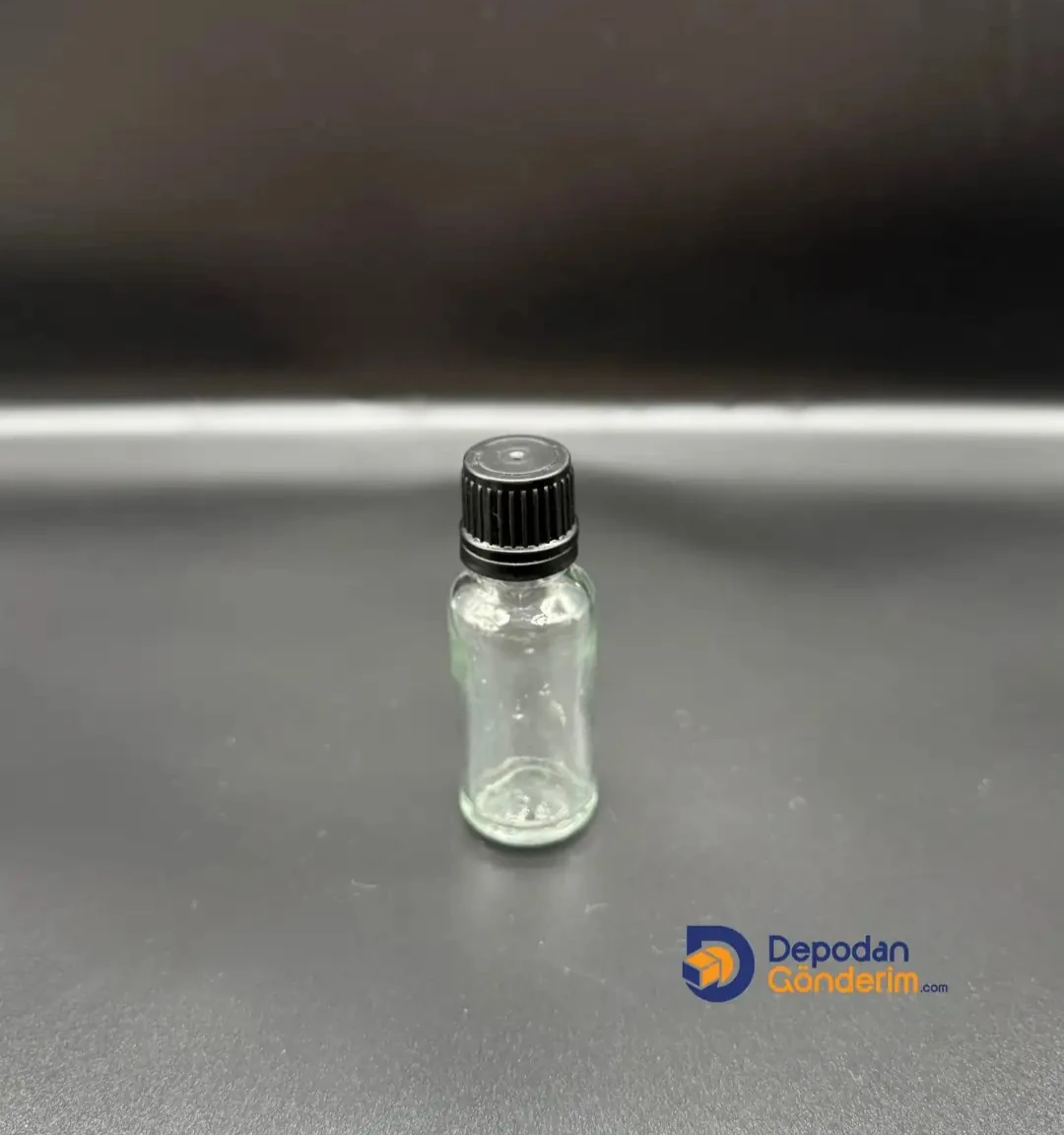 DP71 20cc ŞEFFAF ŞİŞE - SİYAH KİLİTLİ  KAPAKLI 