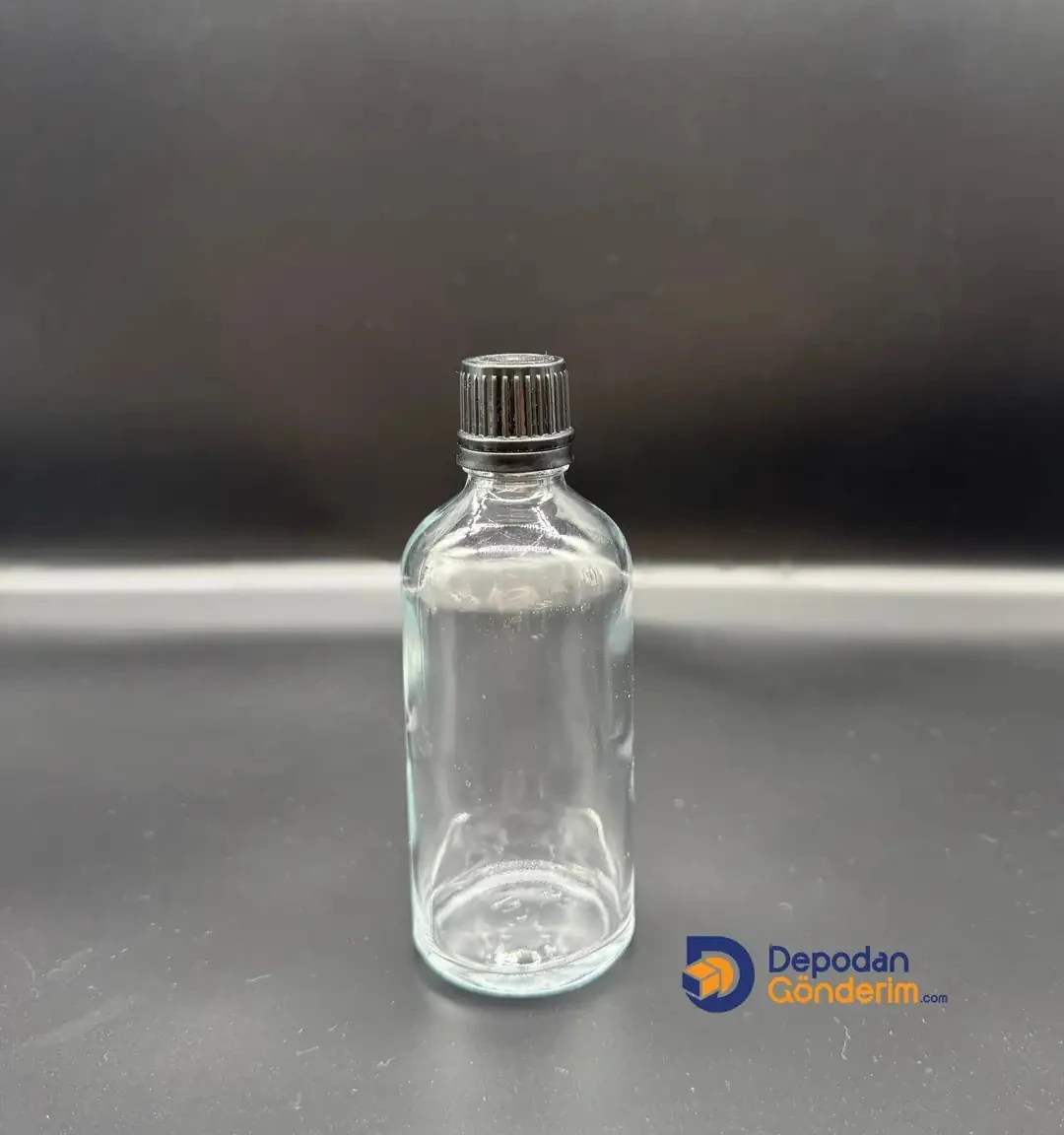 DP76 100cc ŞEFFAF ŞİŞE - SİYAH KİLİTLİ KAPAKLI 