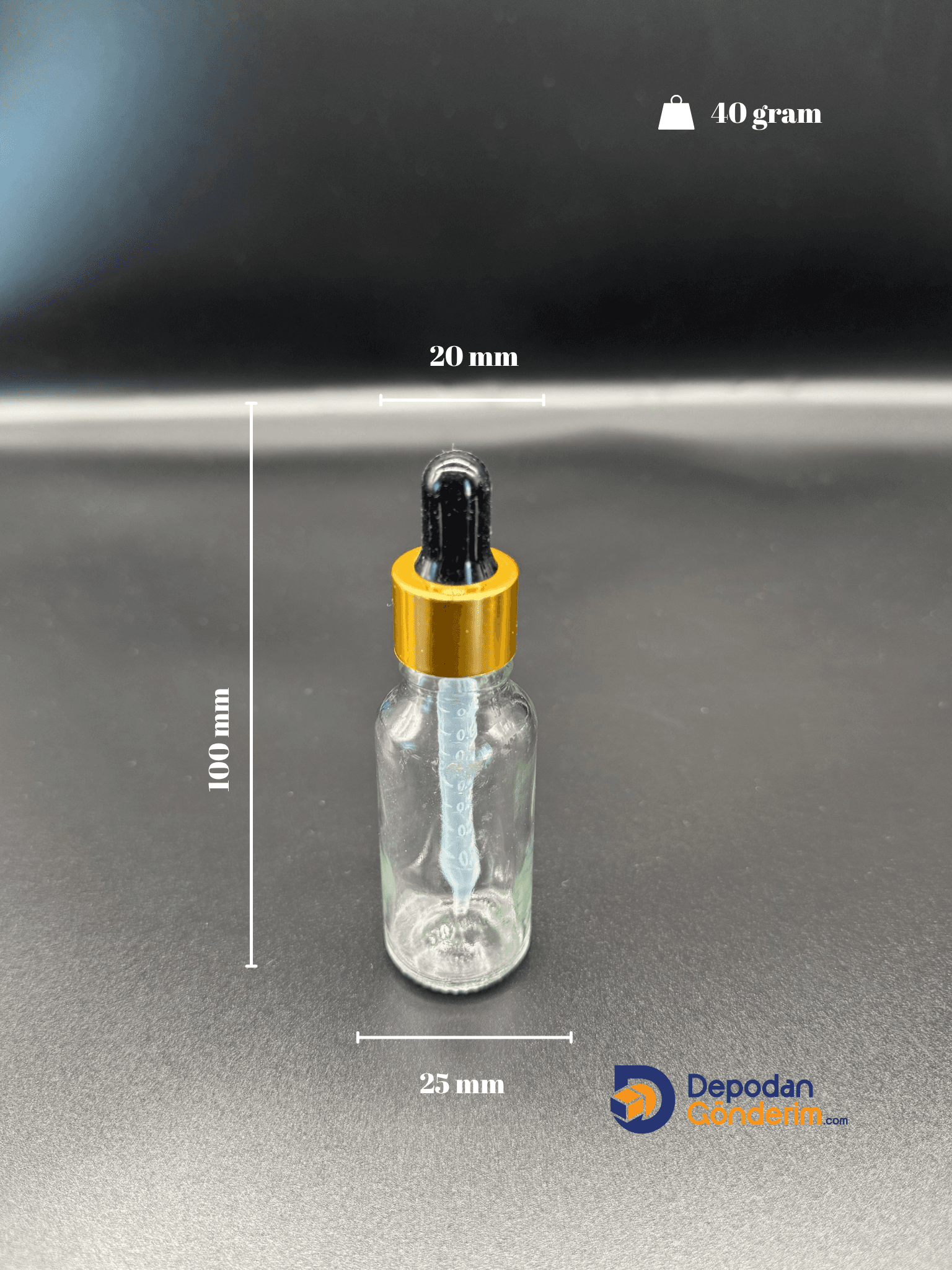 DP82 20cc PLASTİK DAMLALIKLI - METAL GOLD KAPAKLI ŞİŞE 