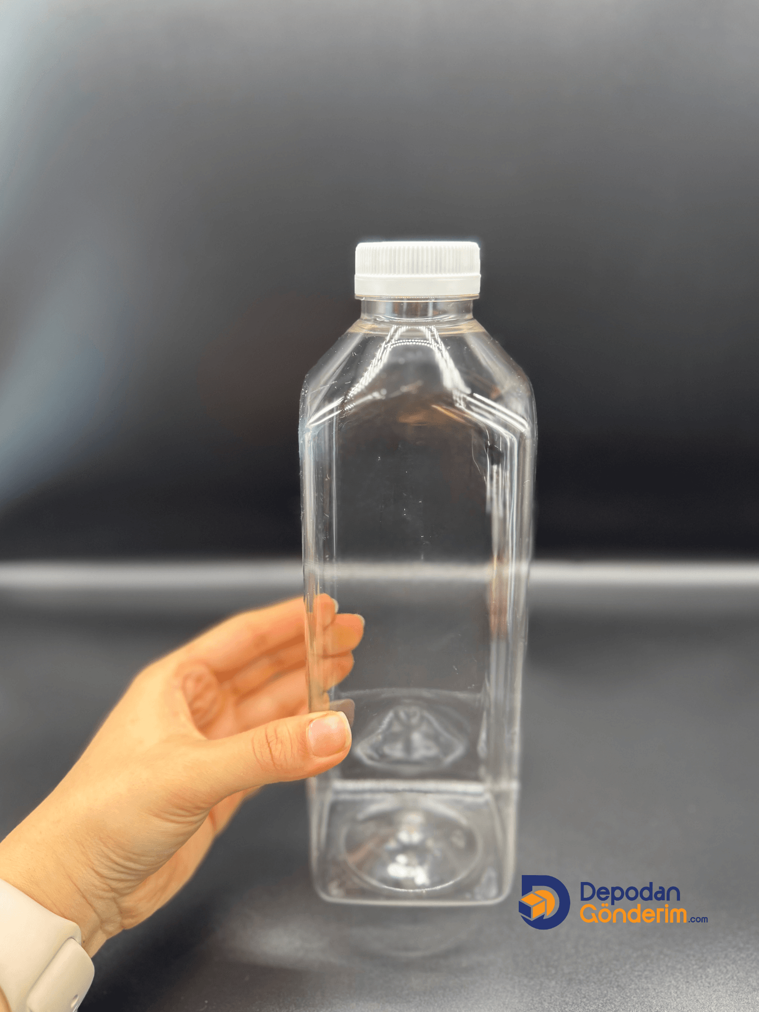 DP51 1000cc ( 1 Litre) Detox Köşeli Kapaklı Pet Şişe  