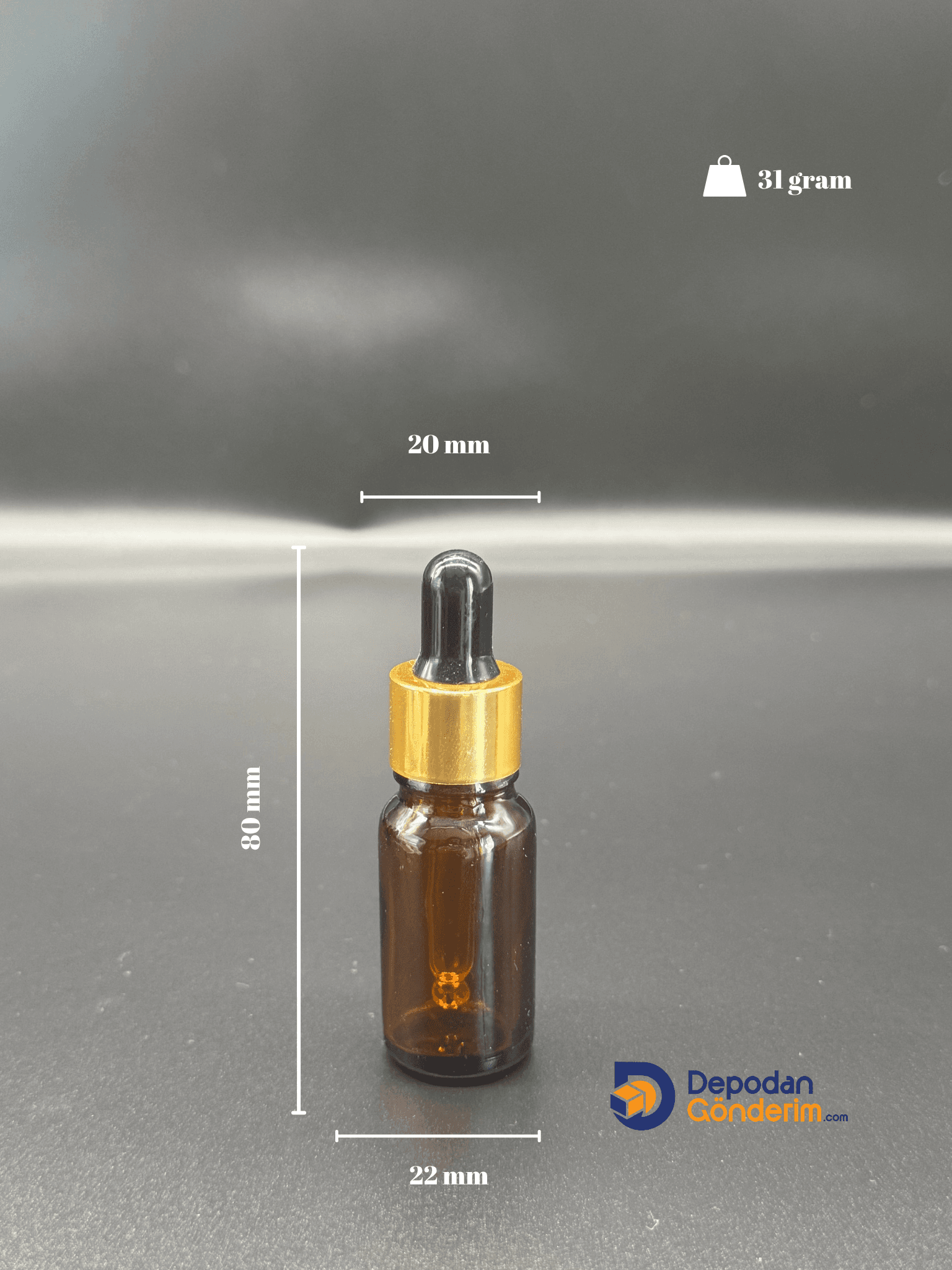 DP140 10cc Dar Ağızlı Ecza Cam Şişe (Cam Damlalıklı, Gold Kapaklı) 
