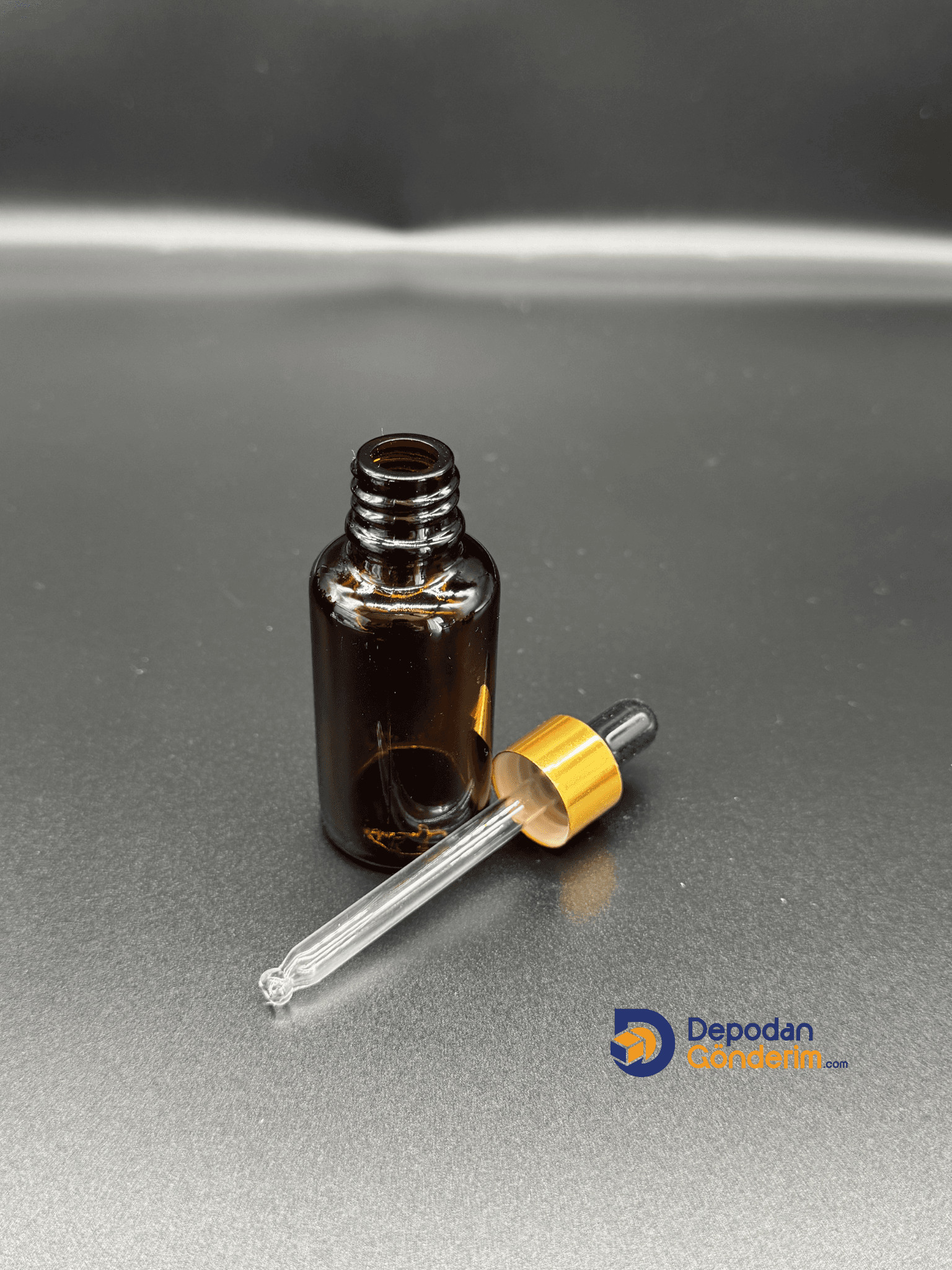 DP130 30cc Dar Ağızlı Ecza Cam Şişe (Cam Damlalıklı, Gold Kapaklı) 