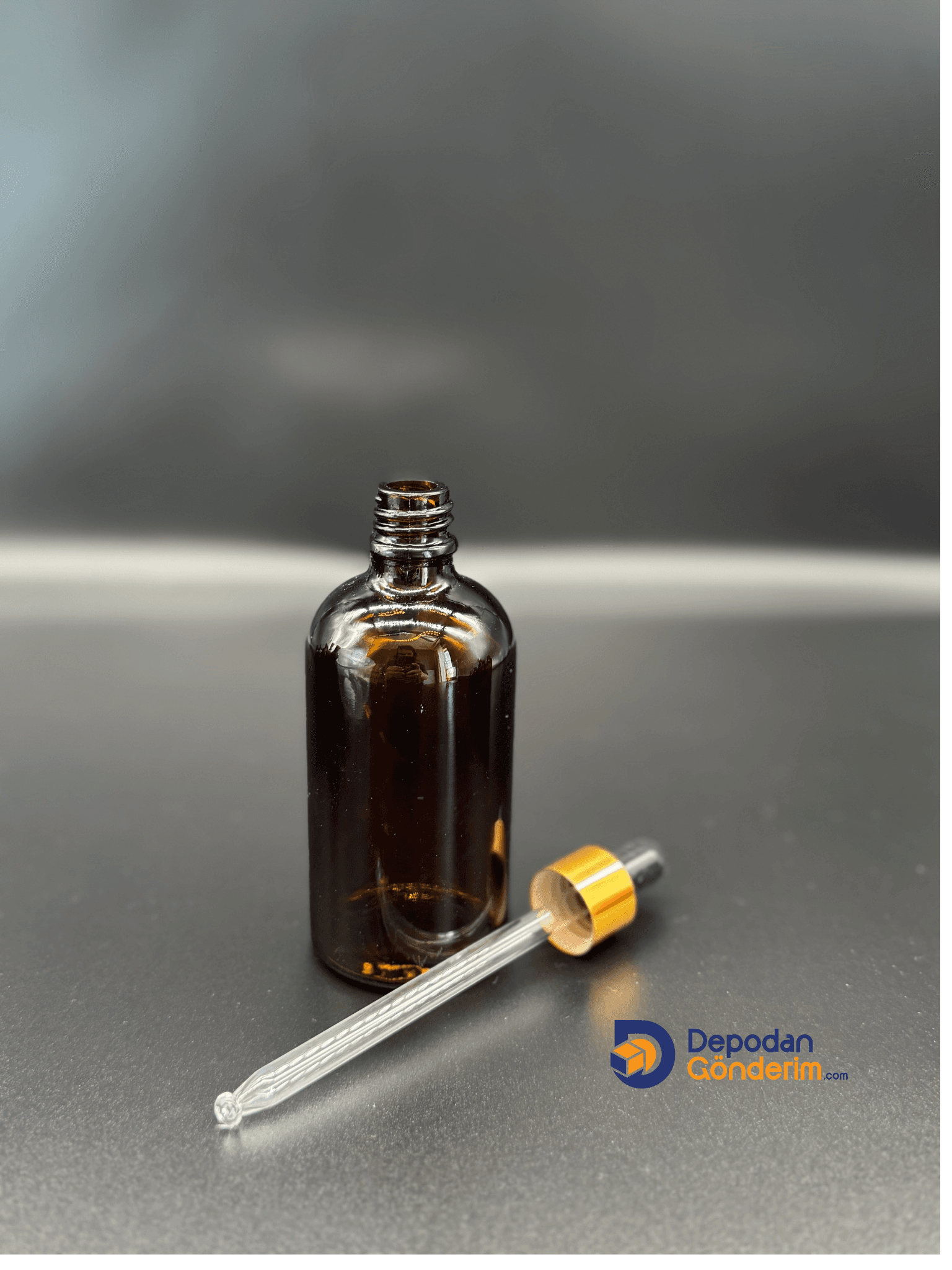 DP121 100cc Dar Ağızlı Ecza Cam Şişe (Gold Kapaklı, Cam Damlalıklı)  