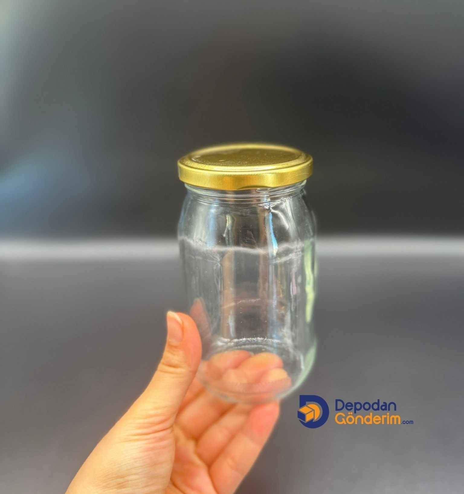 DP265 370cc Düz Standart Kavanoz Gold Kapaklı 