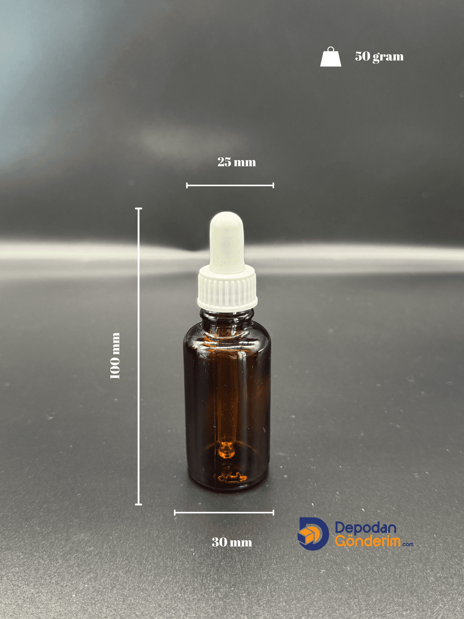 DP132 30cc Dar Ağızlı Ecza Cam Şişe (Cam Damlalıklı, Beyaz Plastik Kapaklı) 