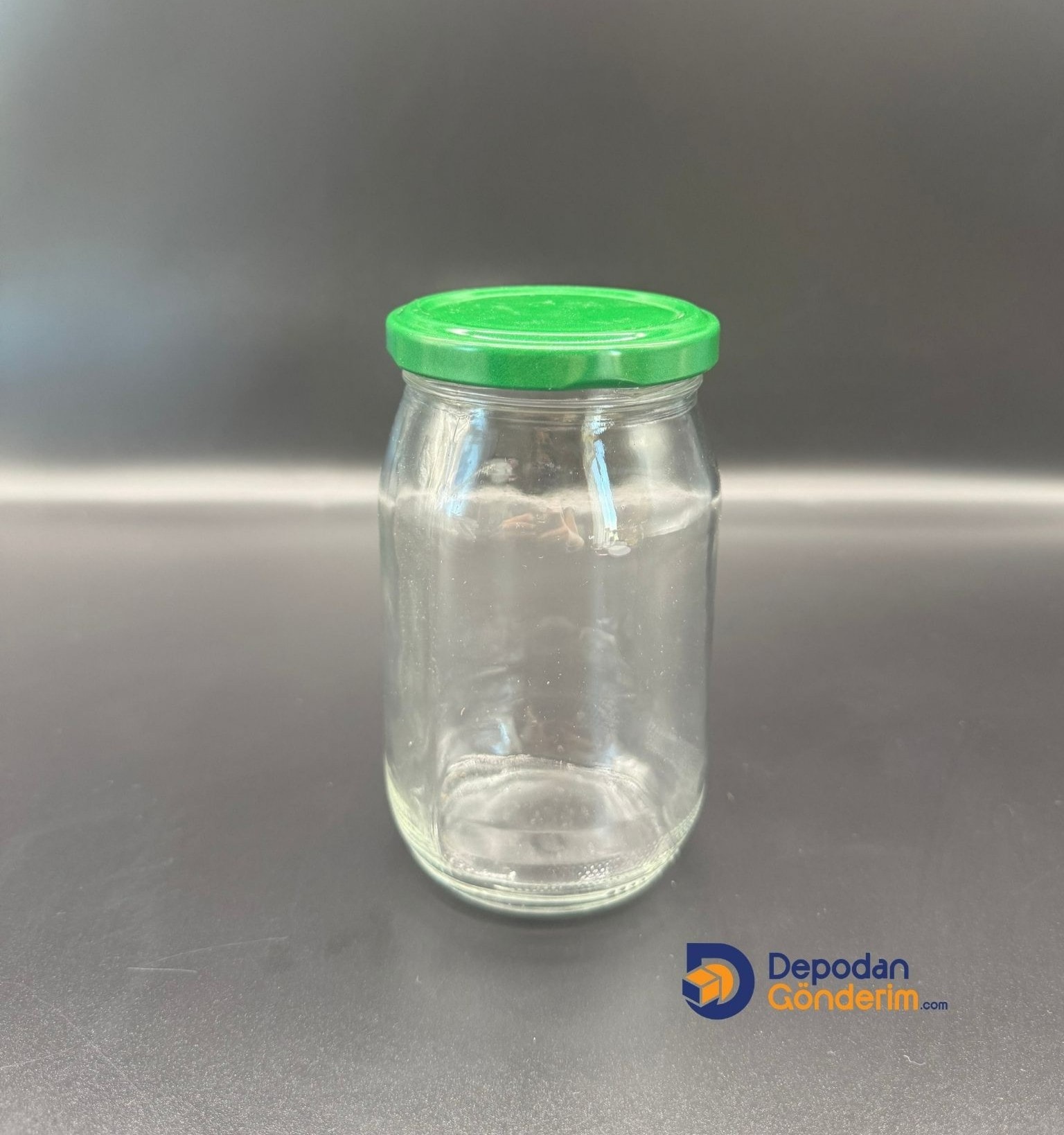 DP268 370cc Düz Standart Kavanoz Yeşil Kapaklı 