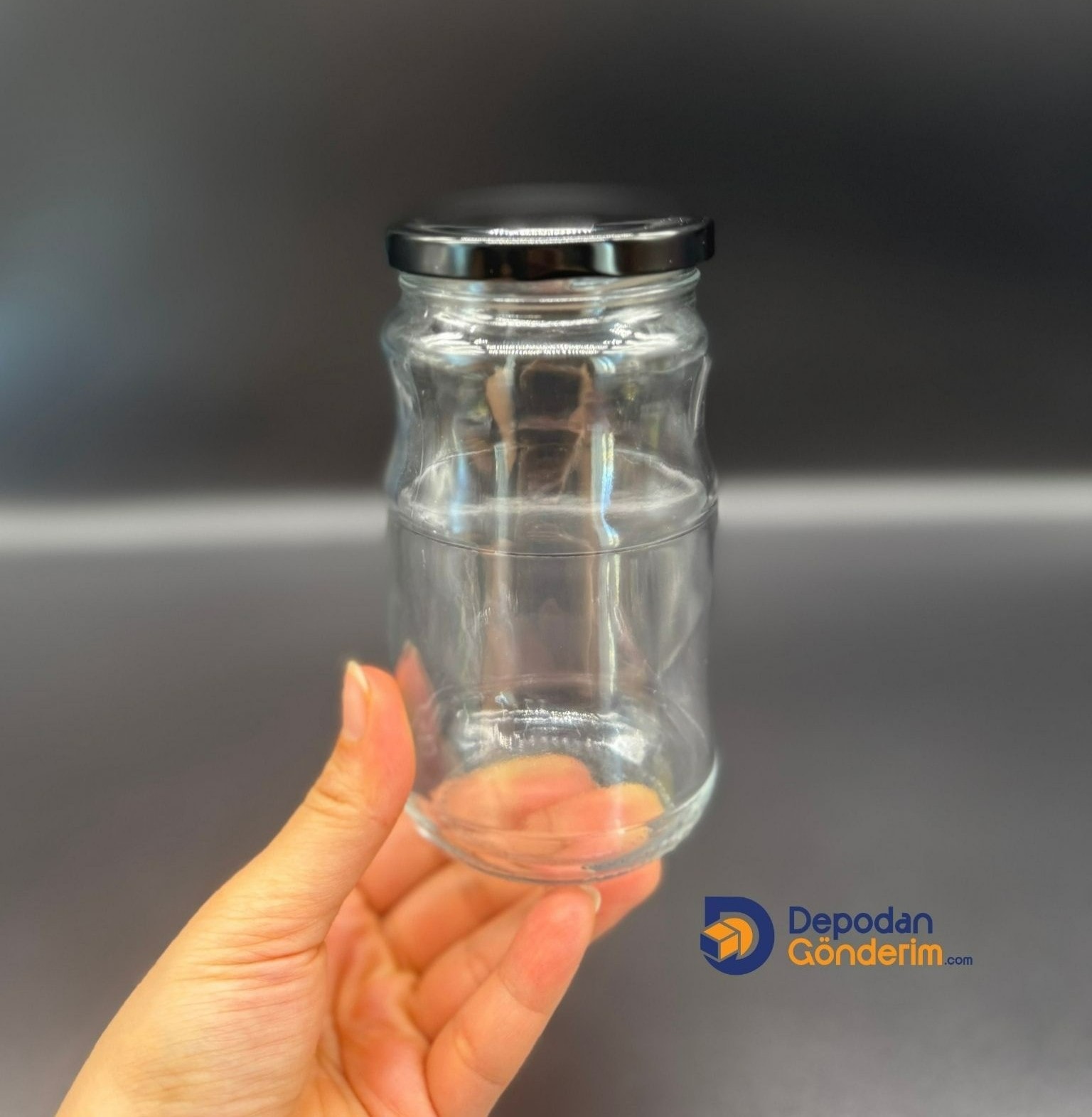 DP262 370cc Boğumlu Kavanoz Siyah Kapaklı 