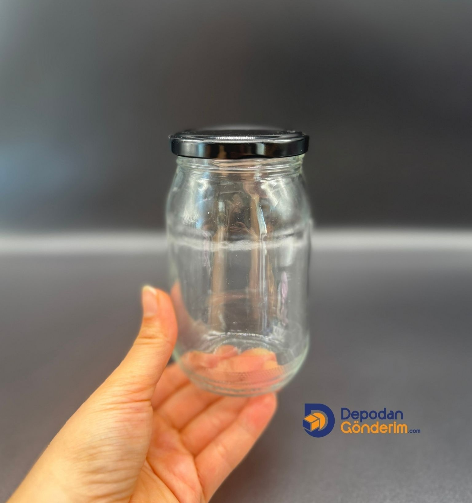 DP266 370cc Düz Standart Kavanoz Siyah Kapaklı 