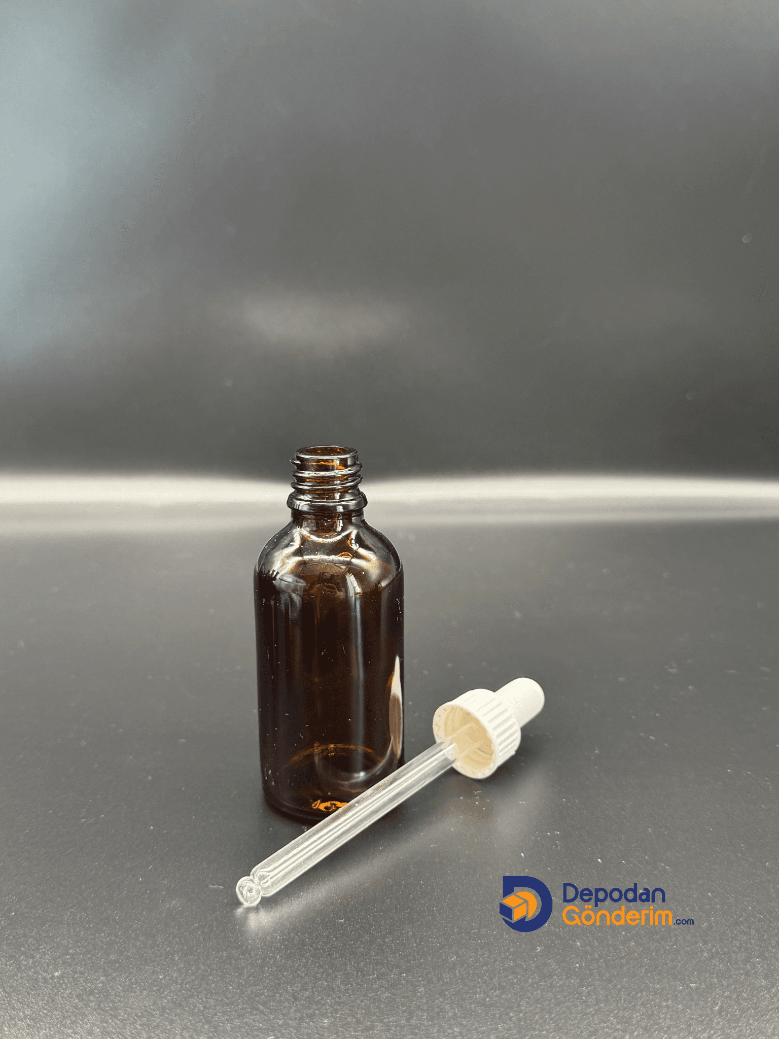 DP124 50cc Dar Ağızlı Ecza Cam Şişe (Cam damlalıklı, Plastik Beyaz kapaklı)