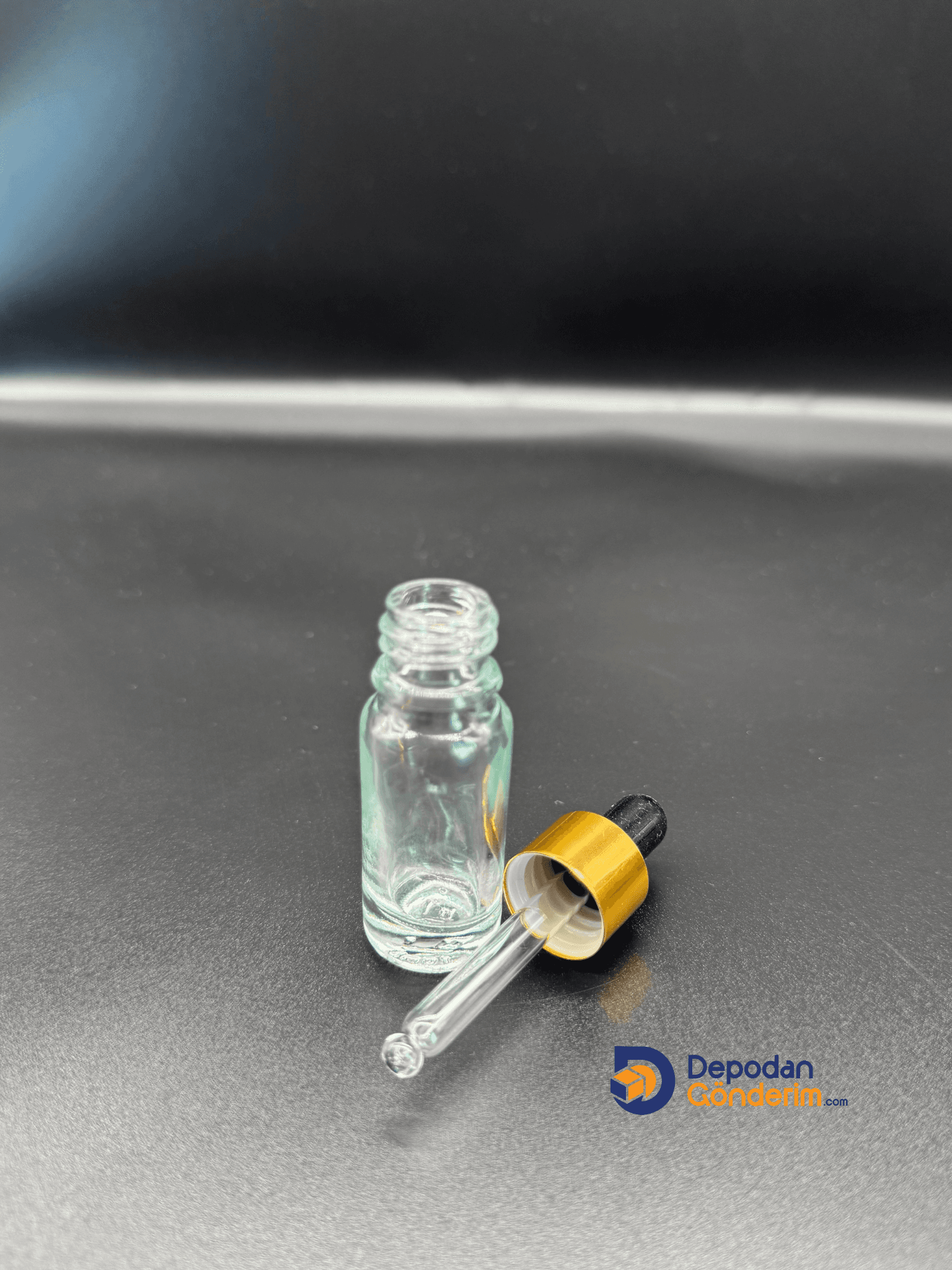 DP80 10cc ŞEFFAF CAM DAMLALIKLI - METAL GOLD KAPAKLI ŞİŞE 
