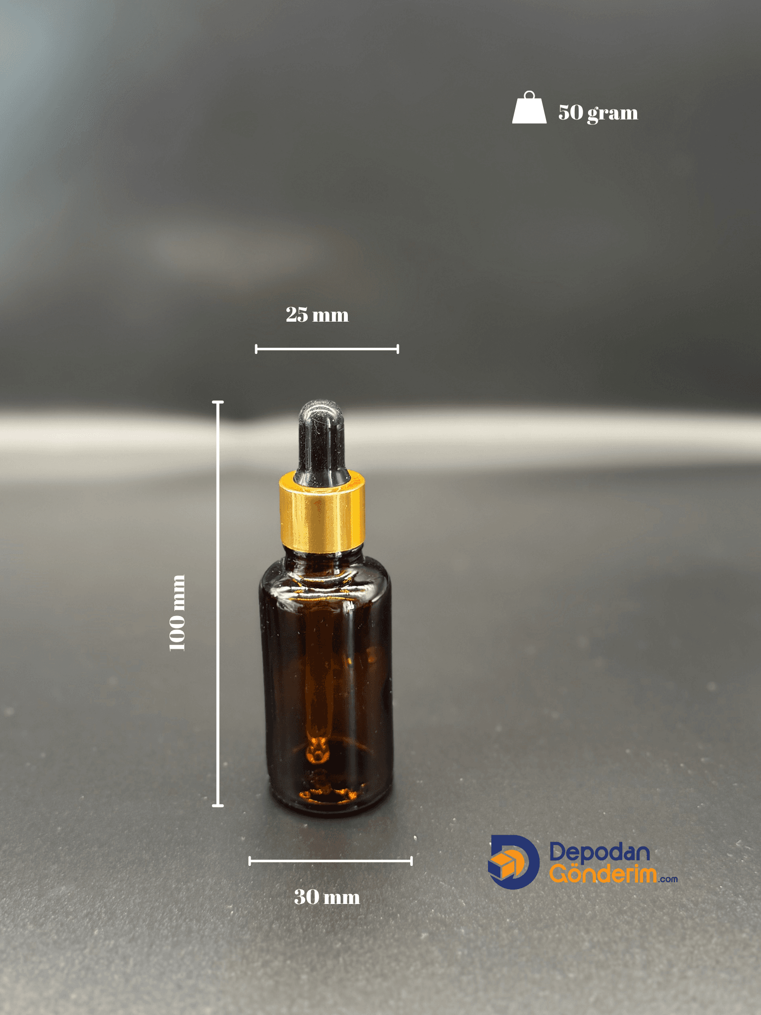 DP130 30cc Dar Ağızlı Ecza Cam Şişe (Cam Damlalıklı, Gold Kapaklı) 