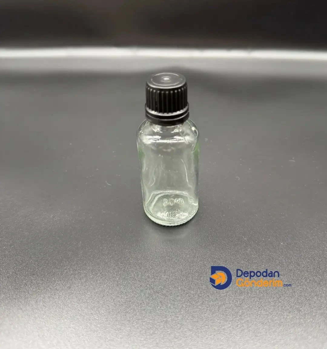 DP72 30cc ŞEFFAF ŞİŞE - SİYAH KİLİTLİ  KAPAKLI  