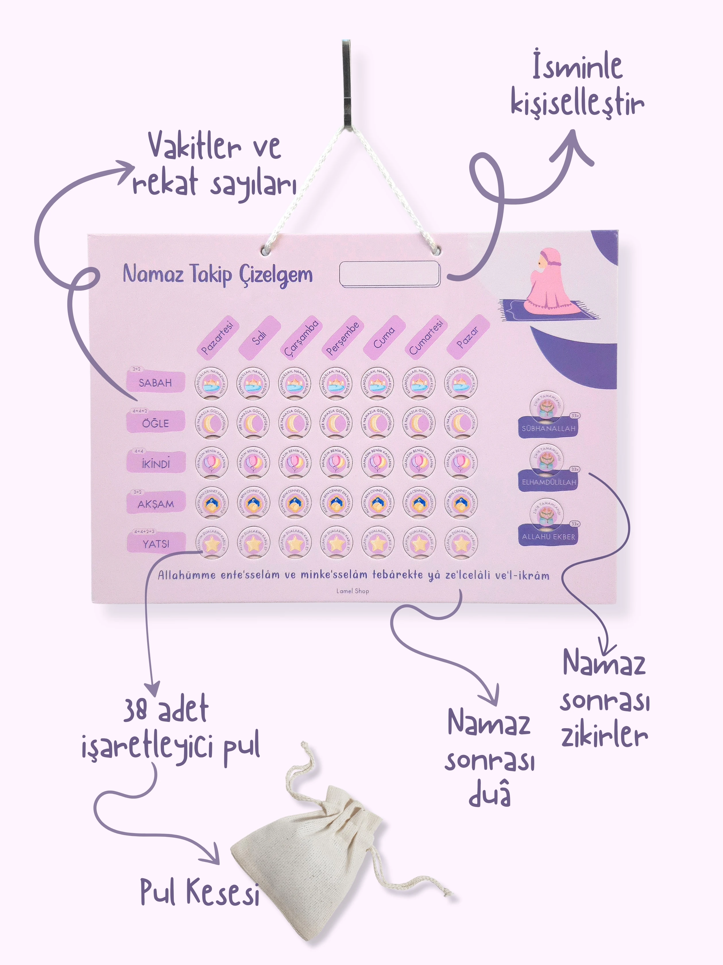Namaz Takip Çizelgem | Kişiselleştirilebilir | Kız-Pembe