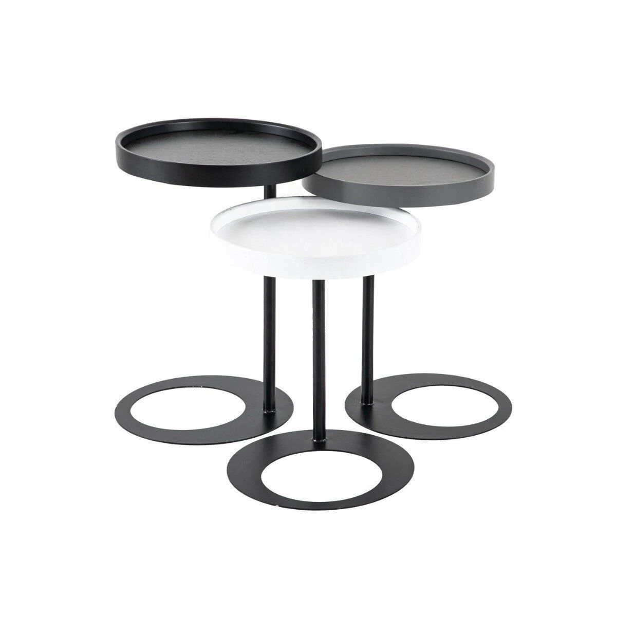 Ren Vol1 Üçlü Üç Renk Mat Siyah Gri Beyaz MDF Metal Zigon Sehpa Seti