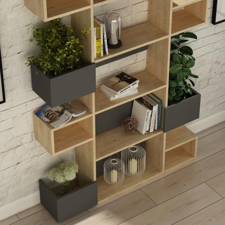 Niho Bookcase  Sapphire Oak - Anthracite