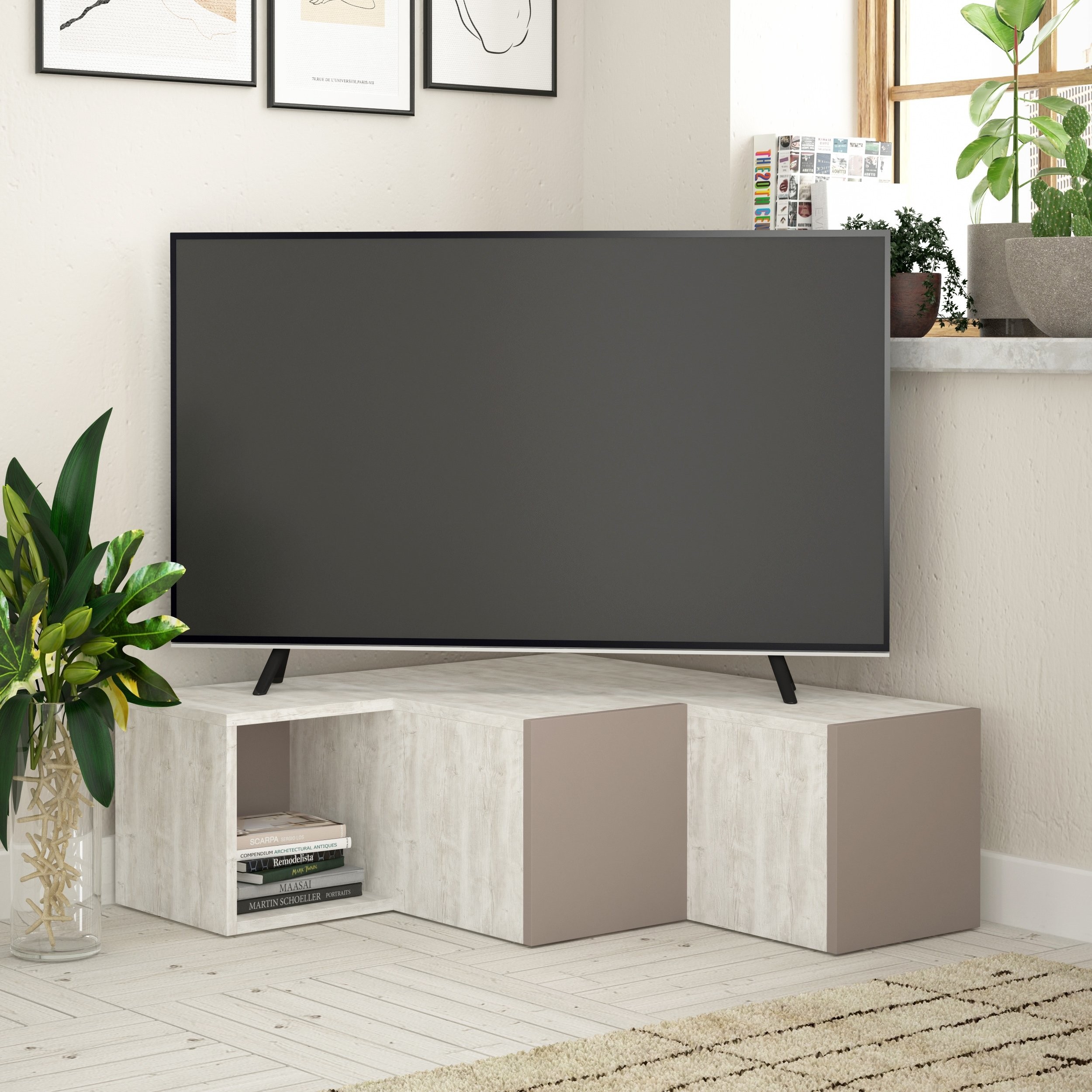 COMPACT TV STAND - ANCIENT WHITE - LIGHT MOCHA - M.TV.16544.5