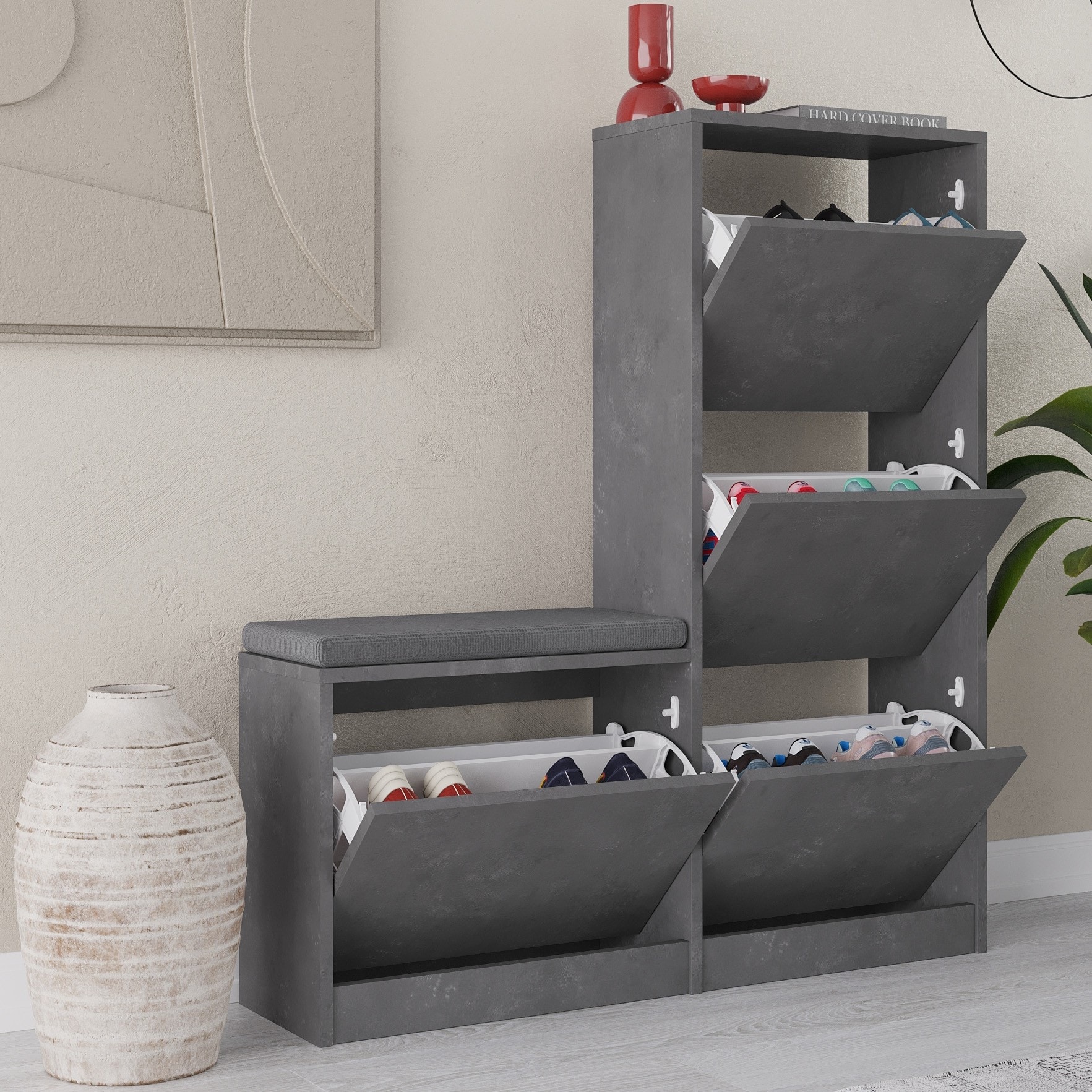 Dude Bench & Shoe Cabinet Retro Grey
