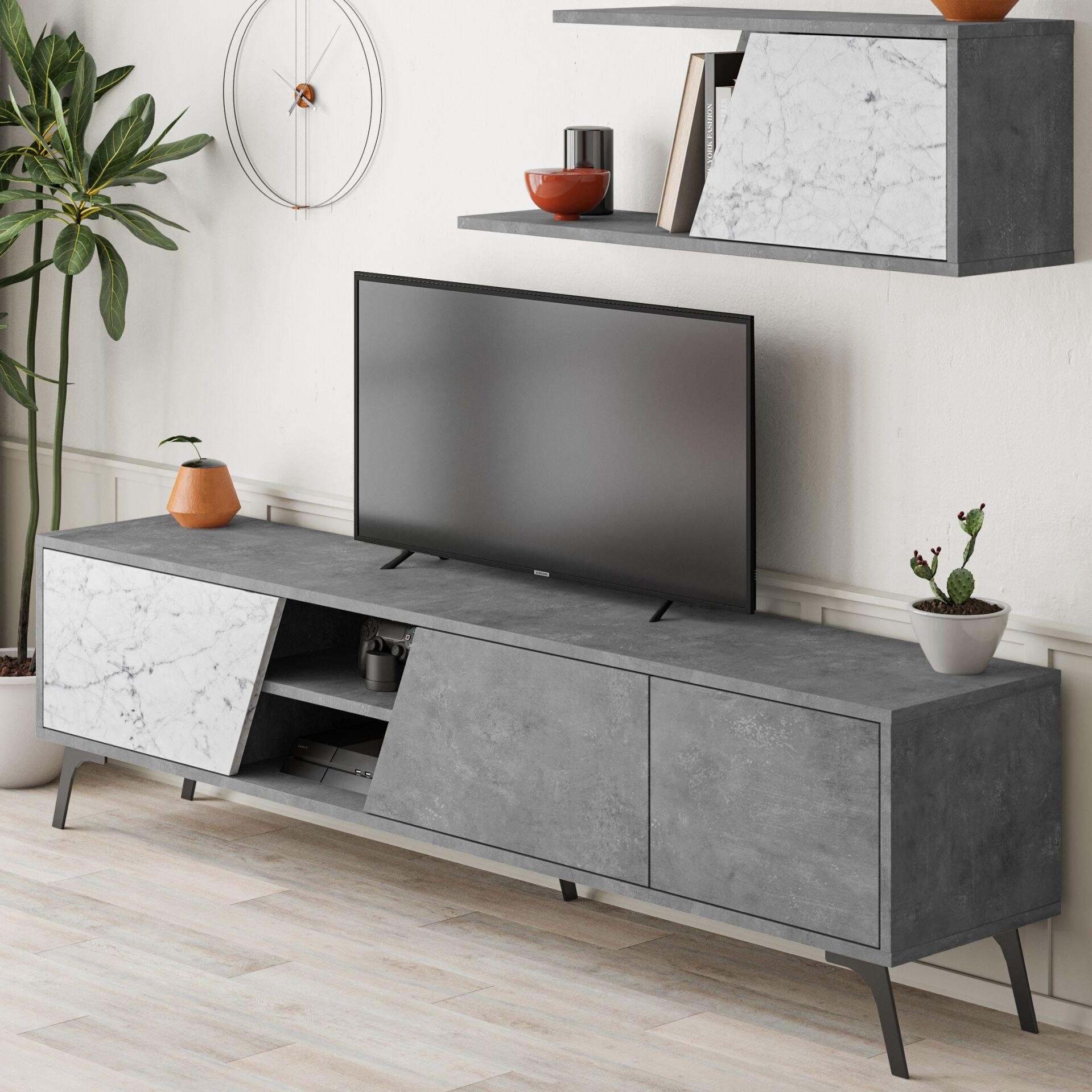 Fiona Tv Unit Retro Grey - Carrara