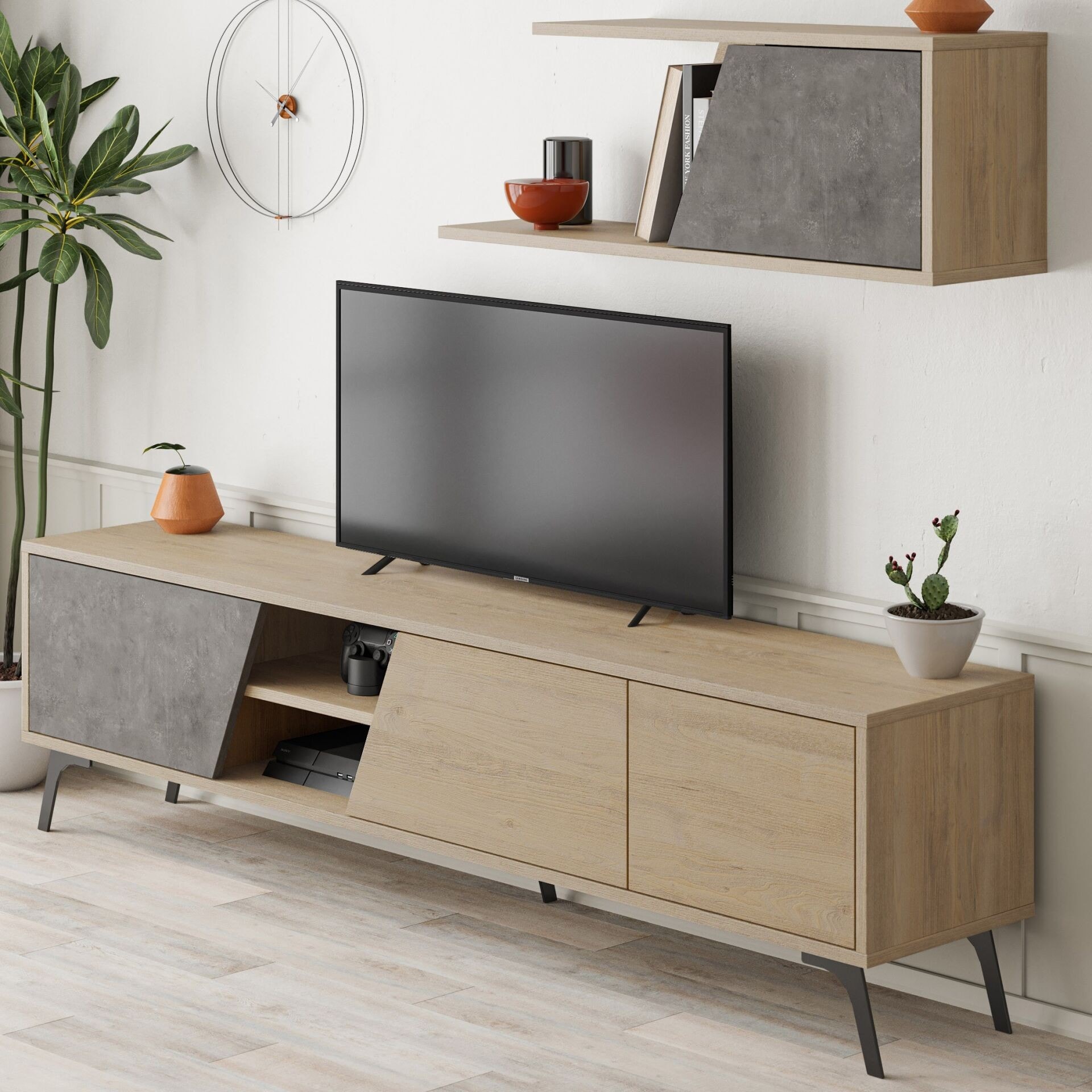 Fiona Tv Unit Oak - Retro Grey