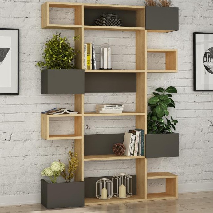 Niho Bookcase  Sapphire Oak - Anthracite