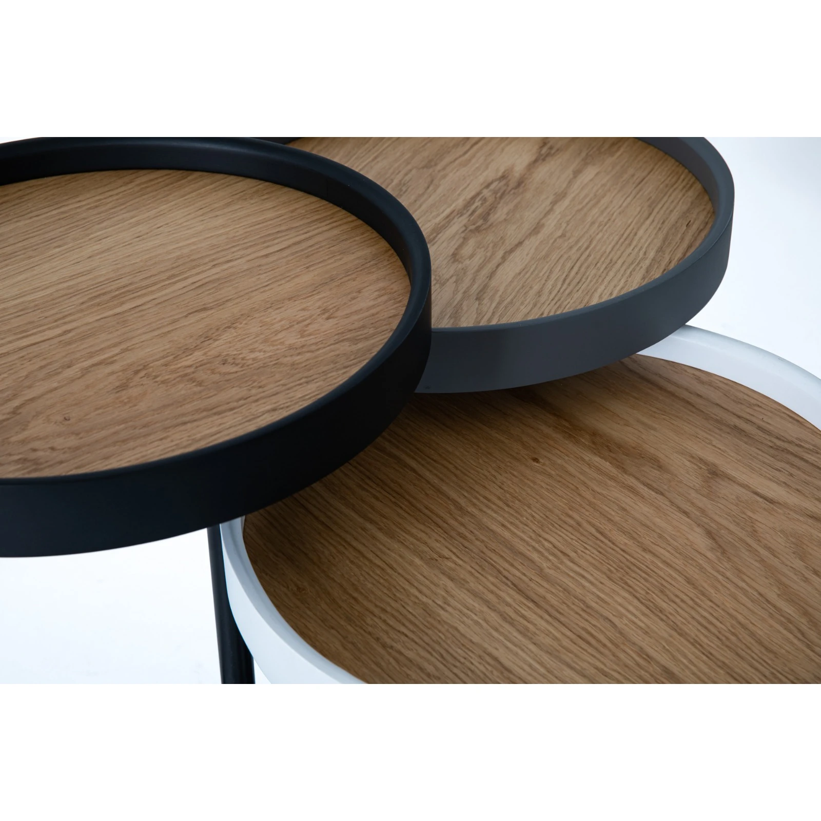 Ren Vol2 Üçlü Meşe Kaplama Metal Ayaklı Zigon Sehpa Seti