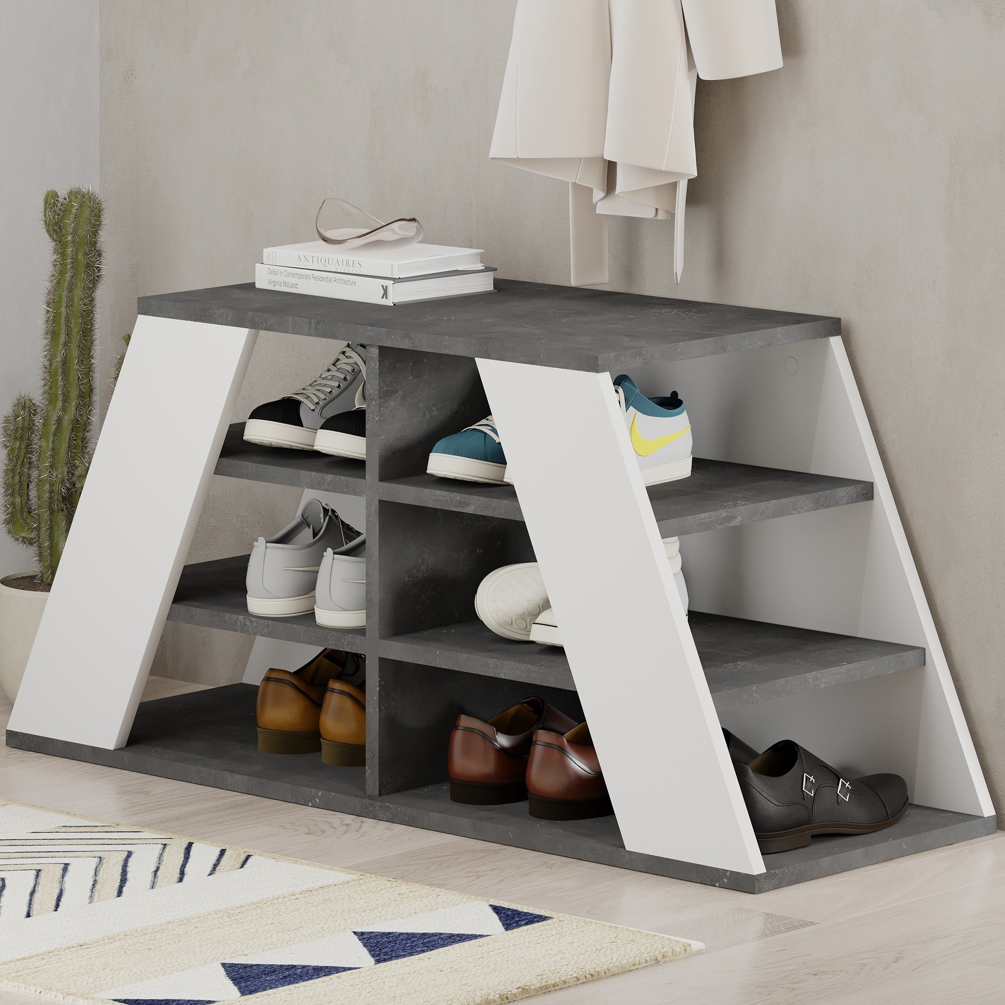 Pyramid Shoe Bench Retro Grey - White