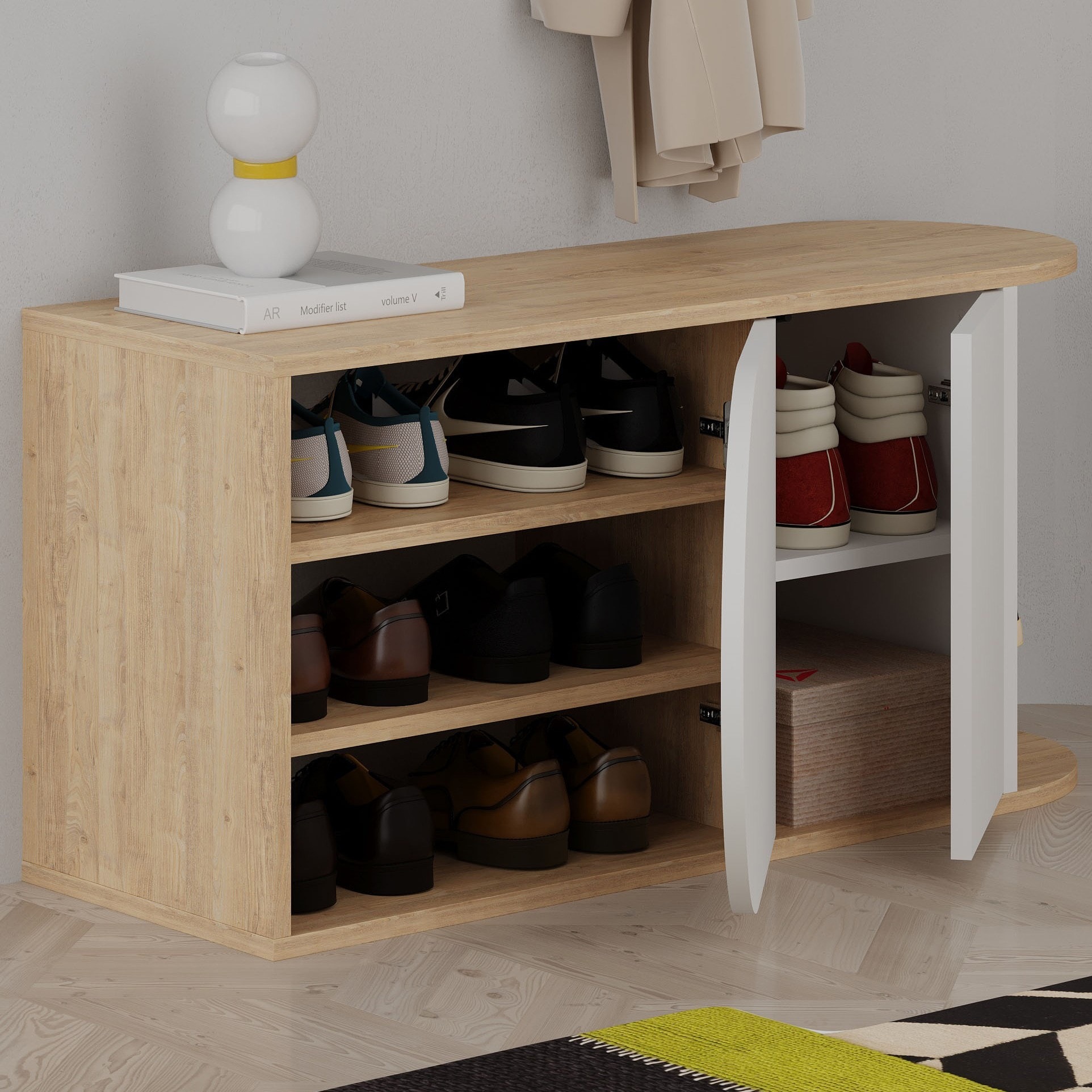 Nova Shoe Bench Sapphire Oak - White