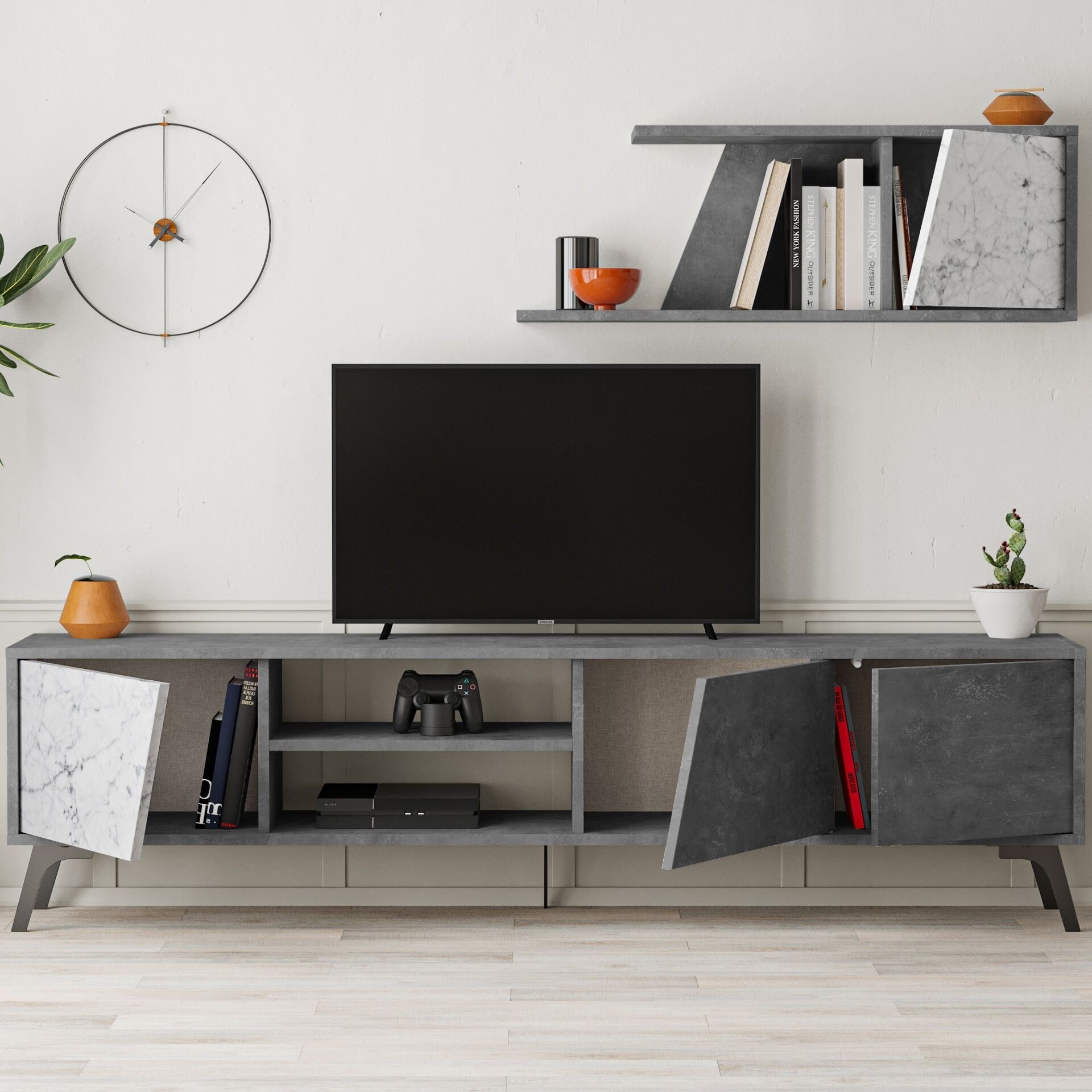 Fiona Tv Unit Retro Grey - Carrara