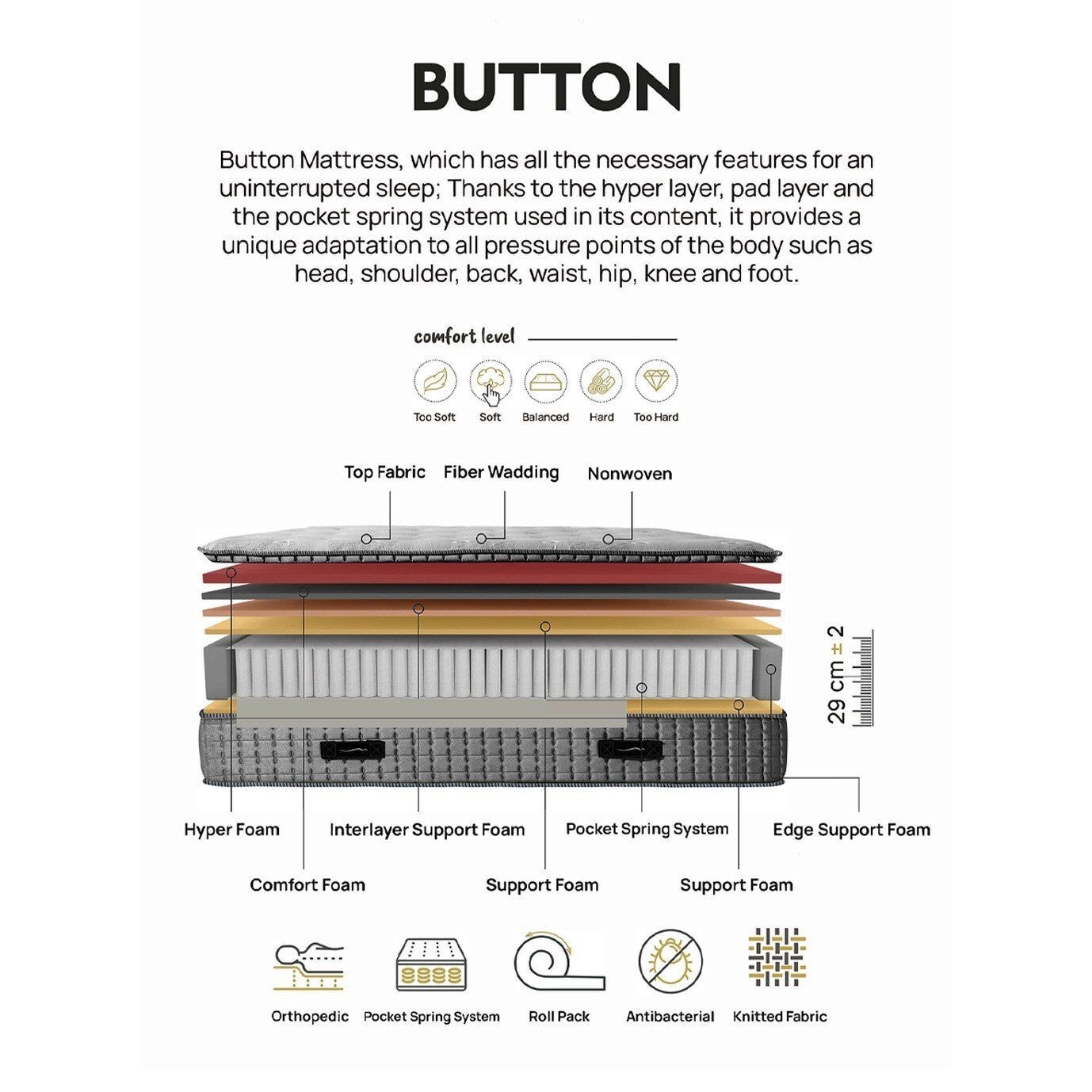 Button Mattress 180x200cm