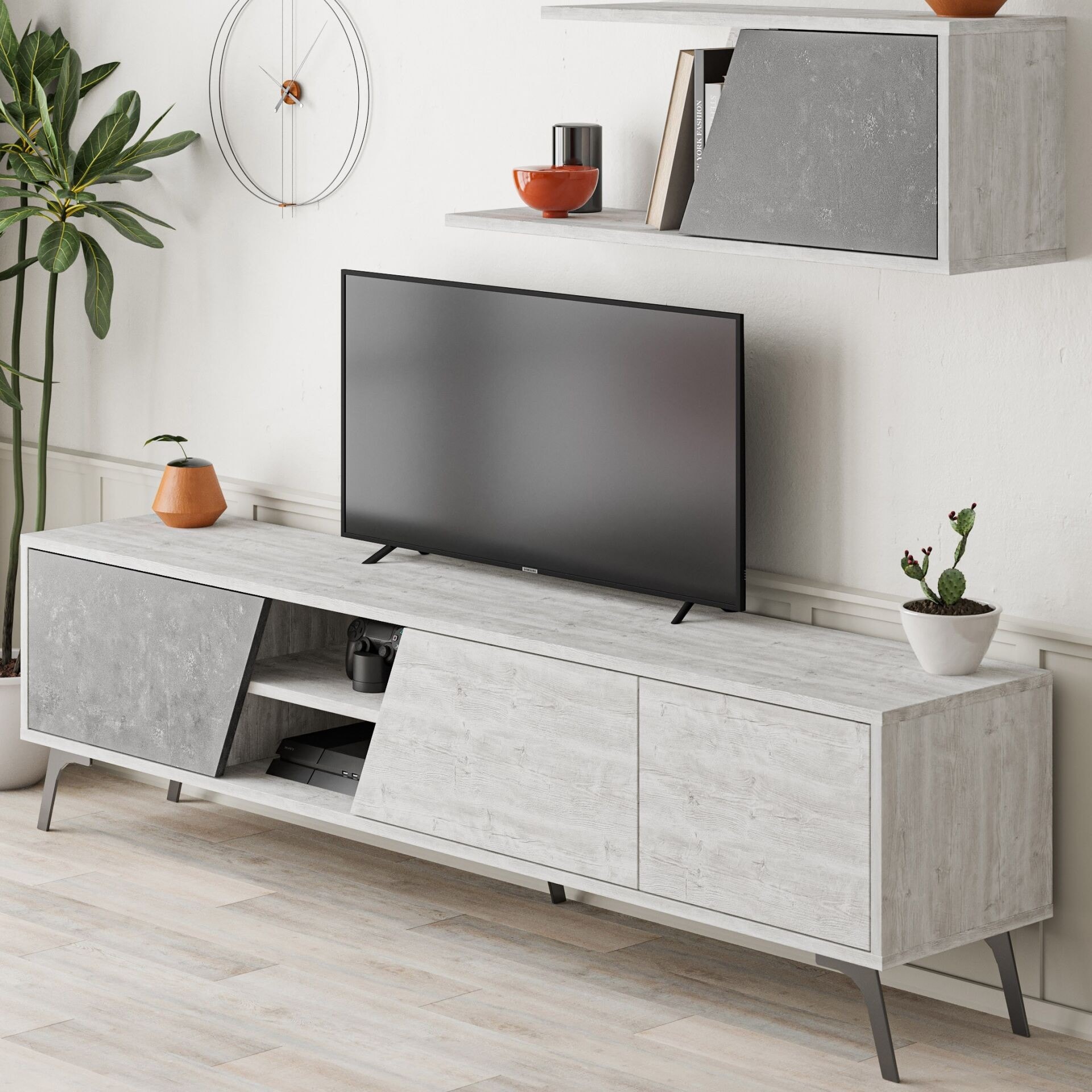 Fiona Tv Unit Ancient White - Retro Grey
