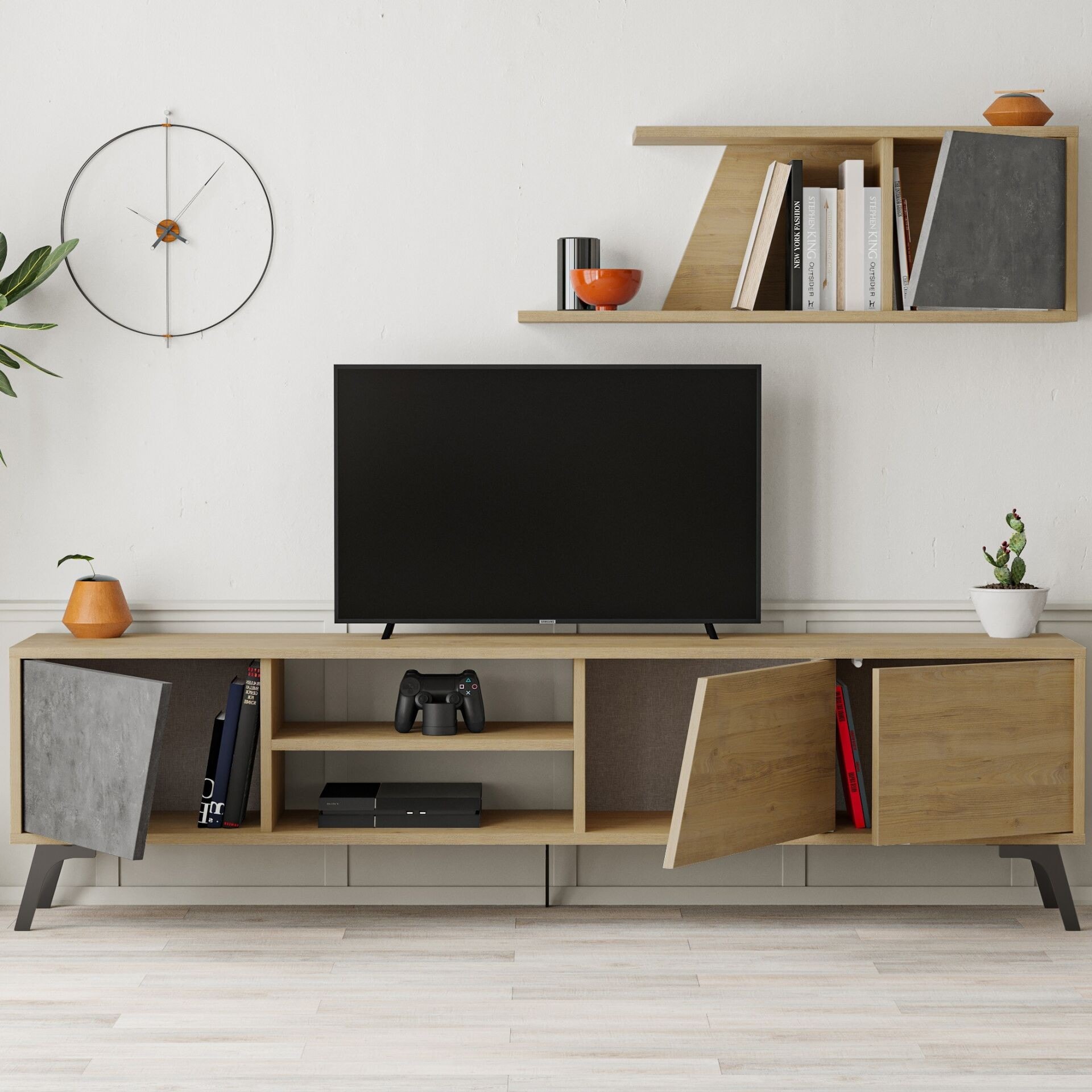 Fiona Tv Unit Oak - Retro Grey