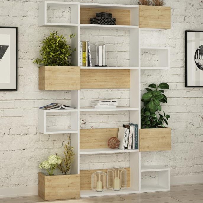 Niho Bookcase White - Sapphire Oak