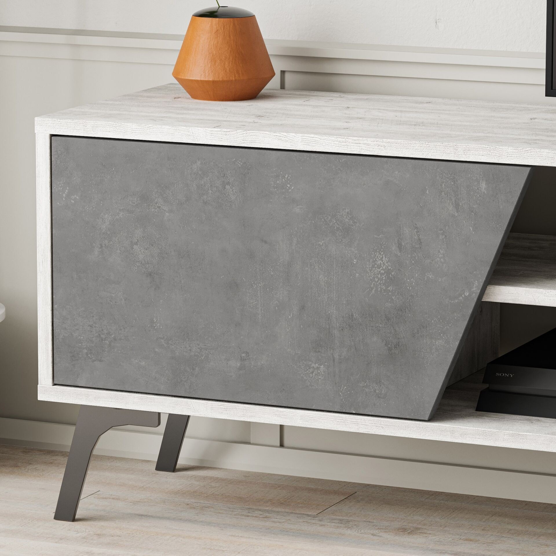 Fiona Tv Unit Ancient White - Retro Grey