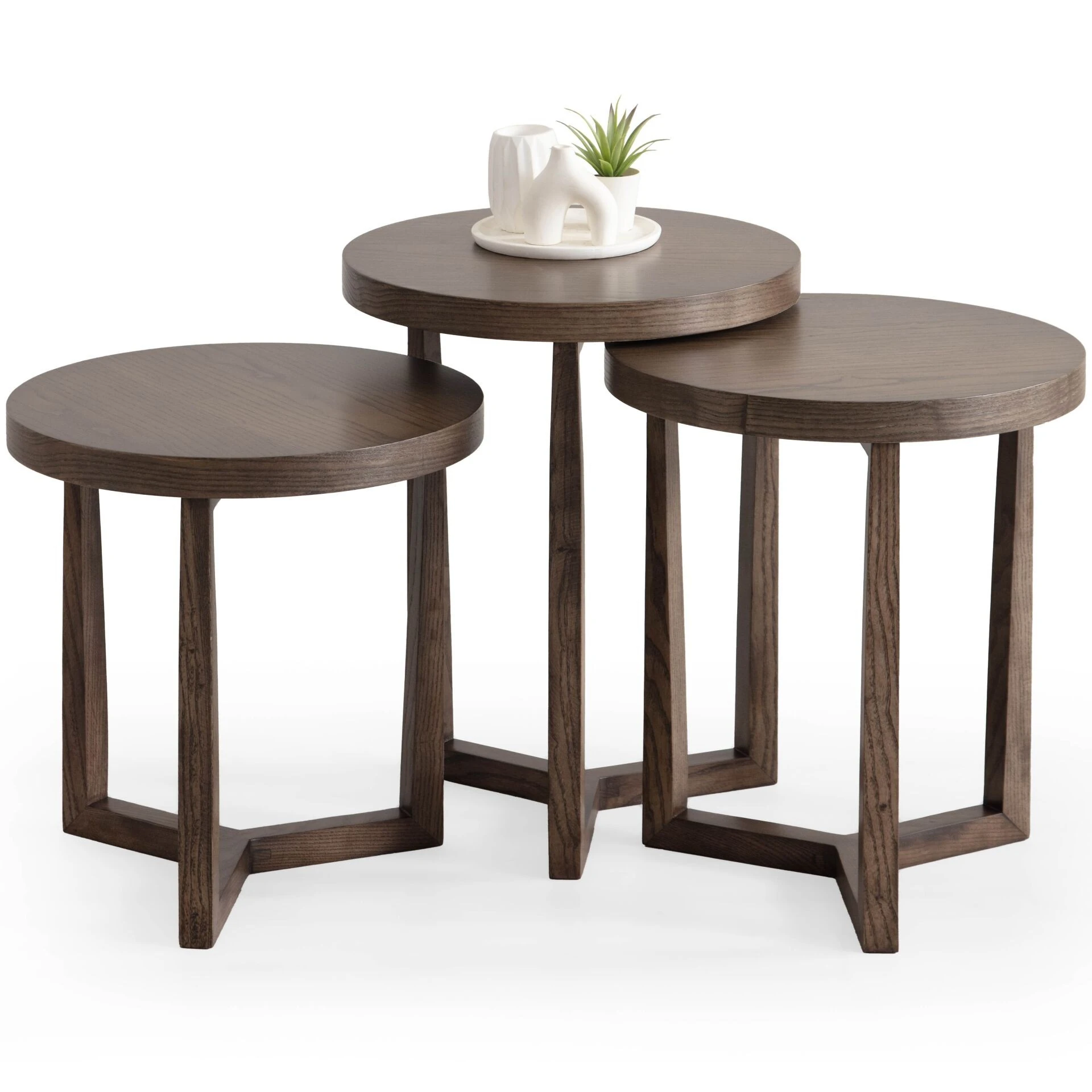 Asos Naturel Üçlü Ahşap Zigon Sehpa Seti