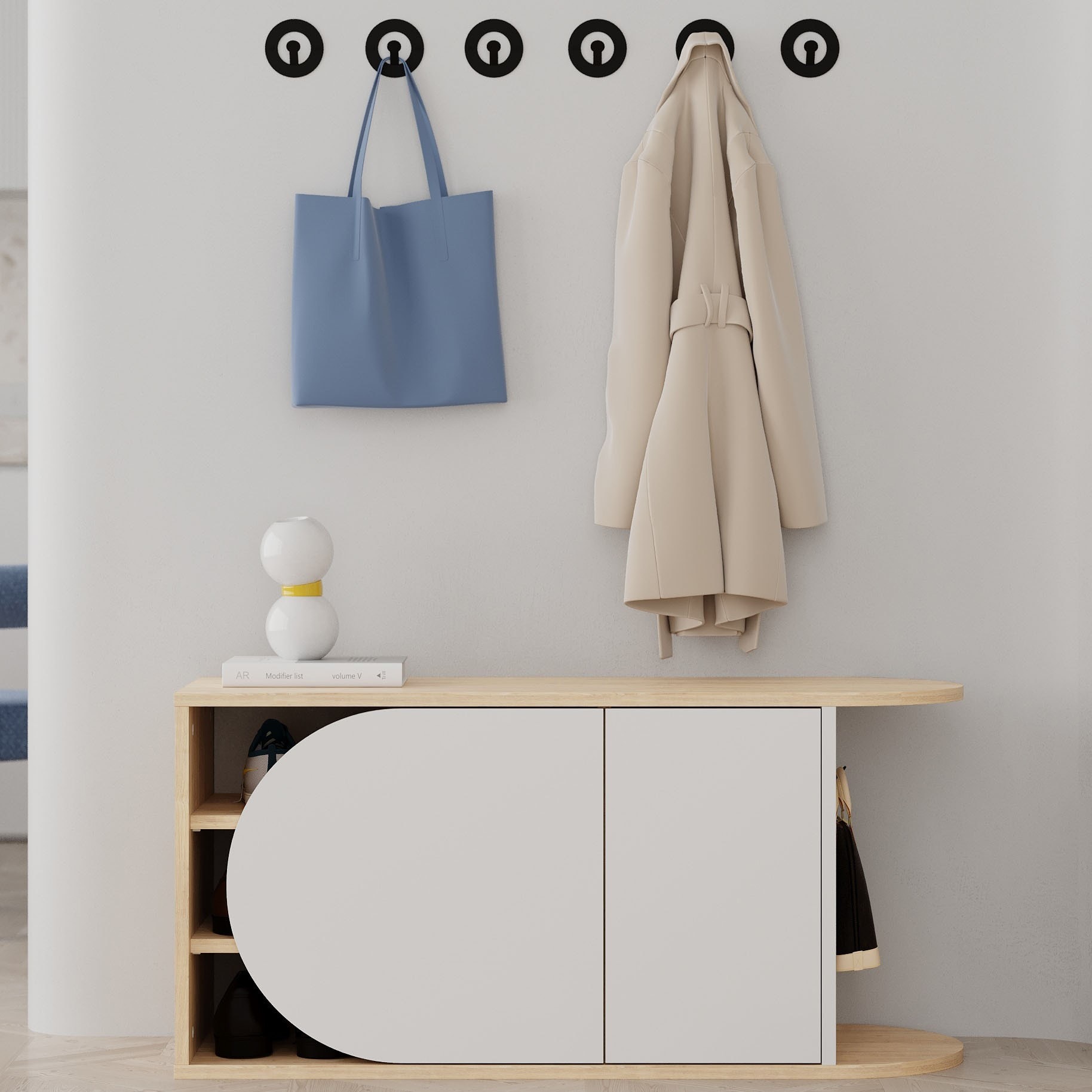 Nova Shoe Bench Sapphire Oak - White